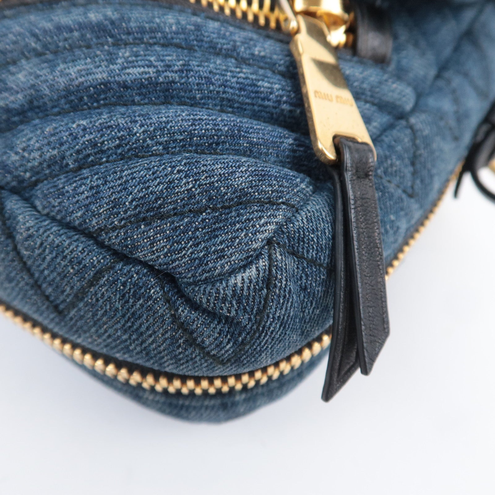 MIU MIU Biker Shoulder Bag Denim Leather Navy
