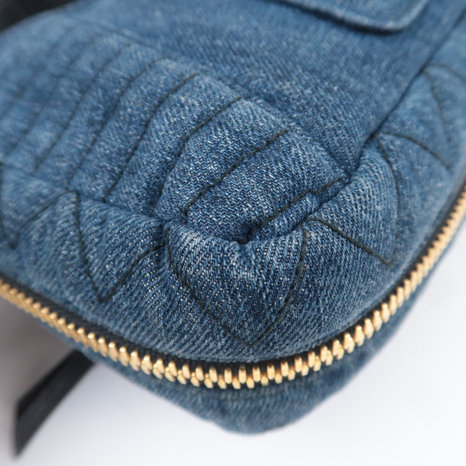MIU MIU Biker Shoulder Bag Denim Leather Navy