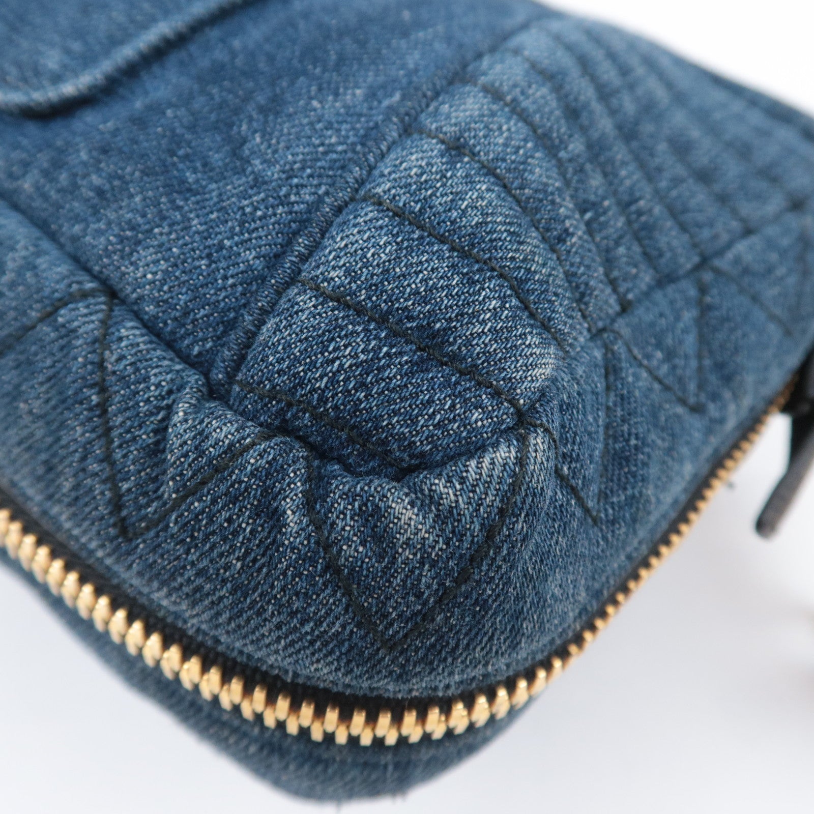 MIU MIU Biker Shoulder Bag Denim Leather Navy