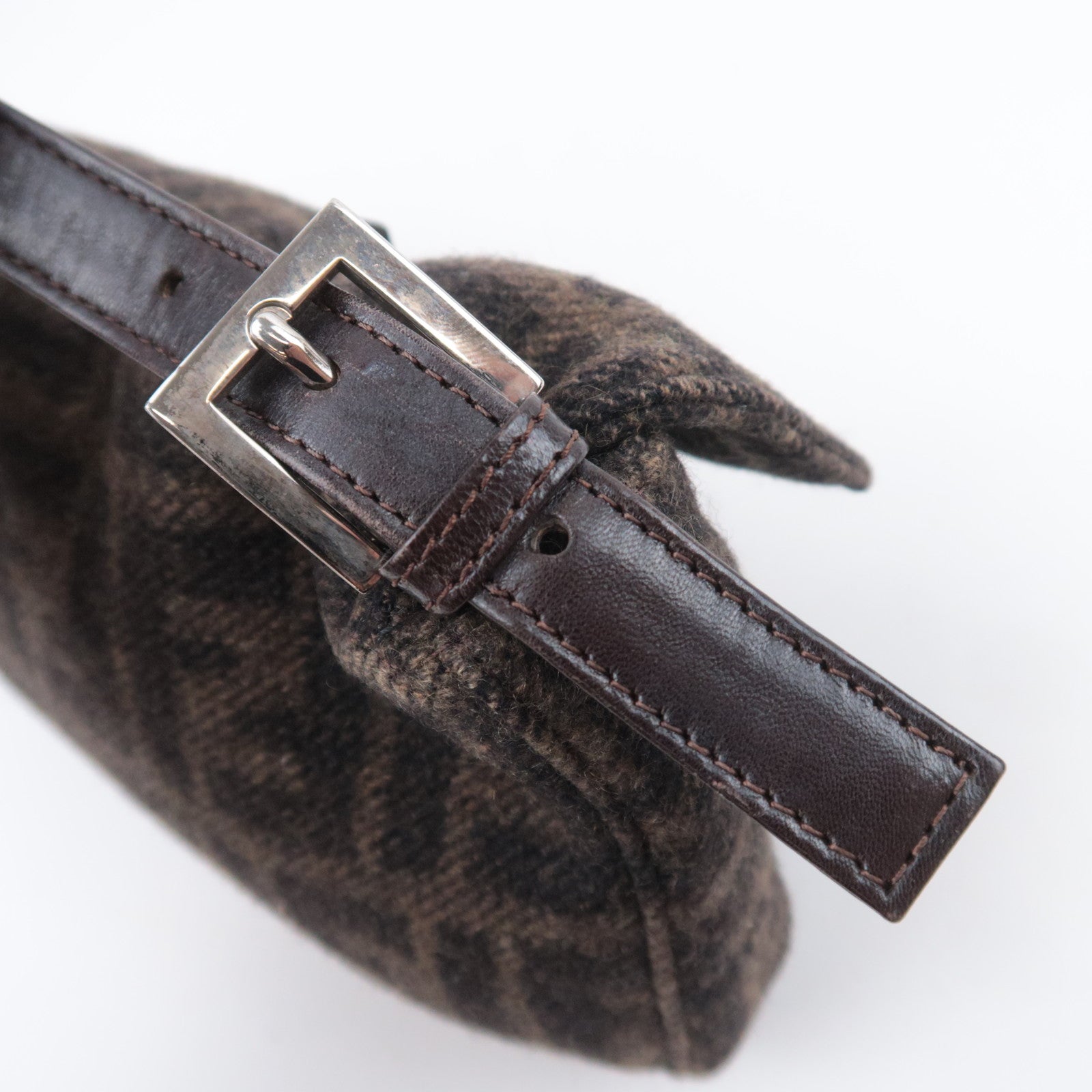 FENDI Zucca Mamma Baguette Cashmere Shoulder Bag Brown 26424