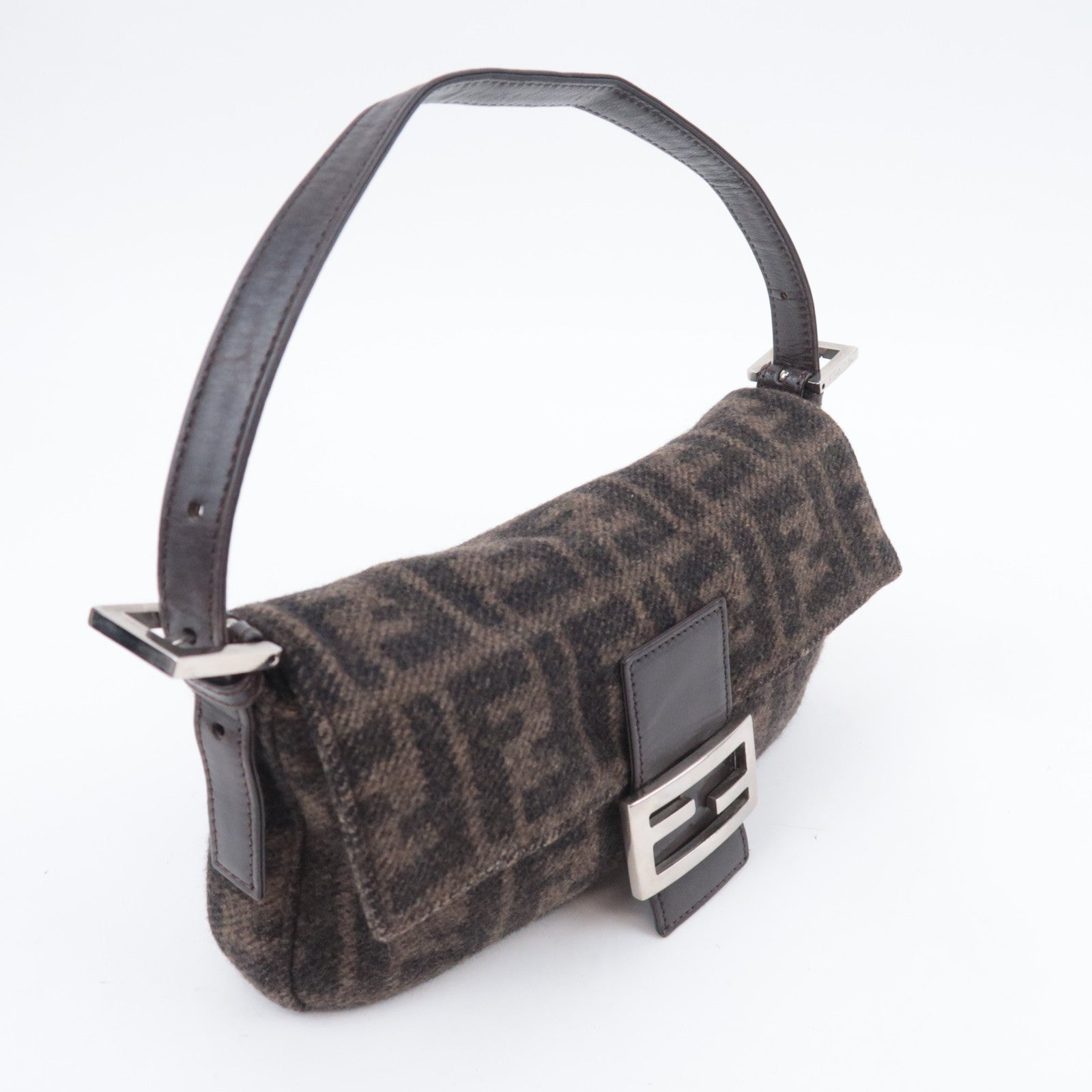 FENDI Zucca Mamma Baguette Cashmere Shoulder Bag Brown 26424
