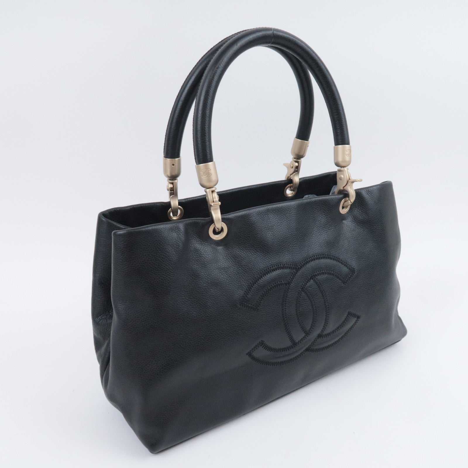 CHANEL Coco Mark Handbag Caviarskin Black