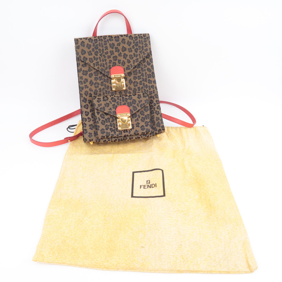 FENDI Leopard Print Canvas Leather Backpack