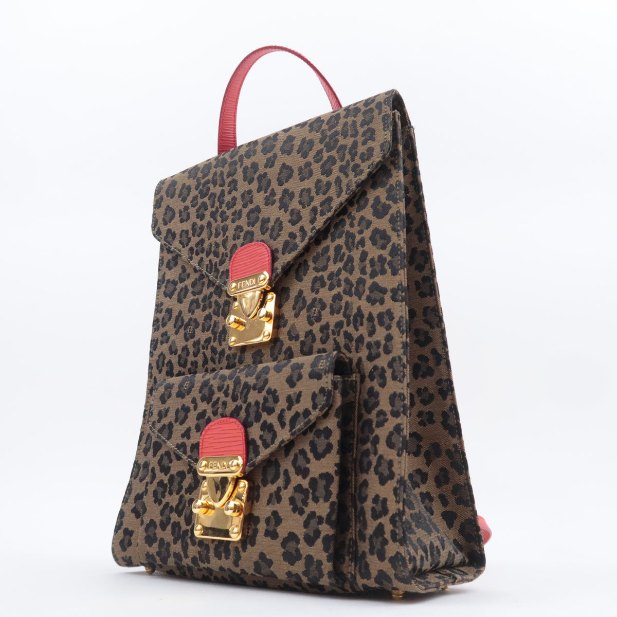 FENDI Leopard Print Canvas Leather Backpack