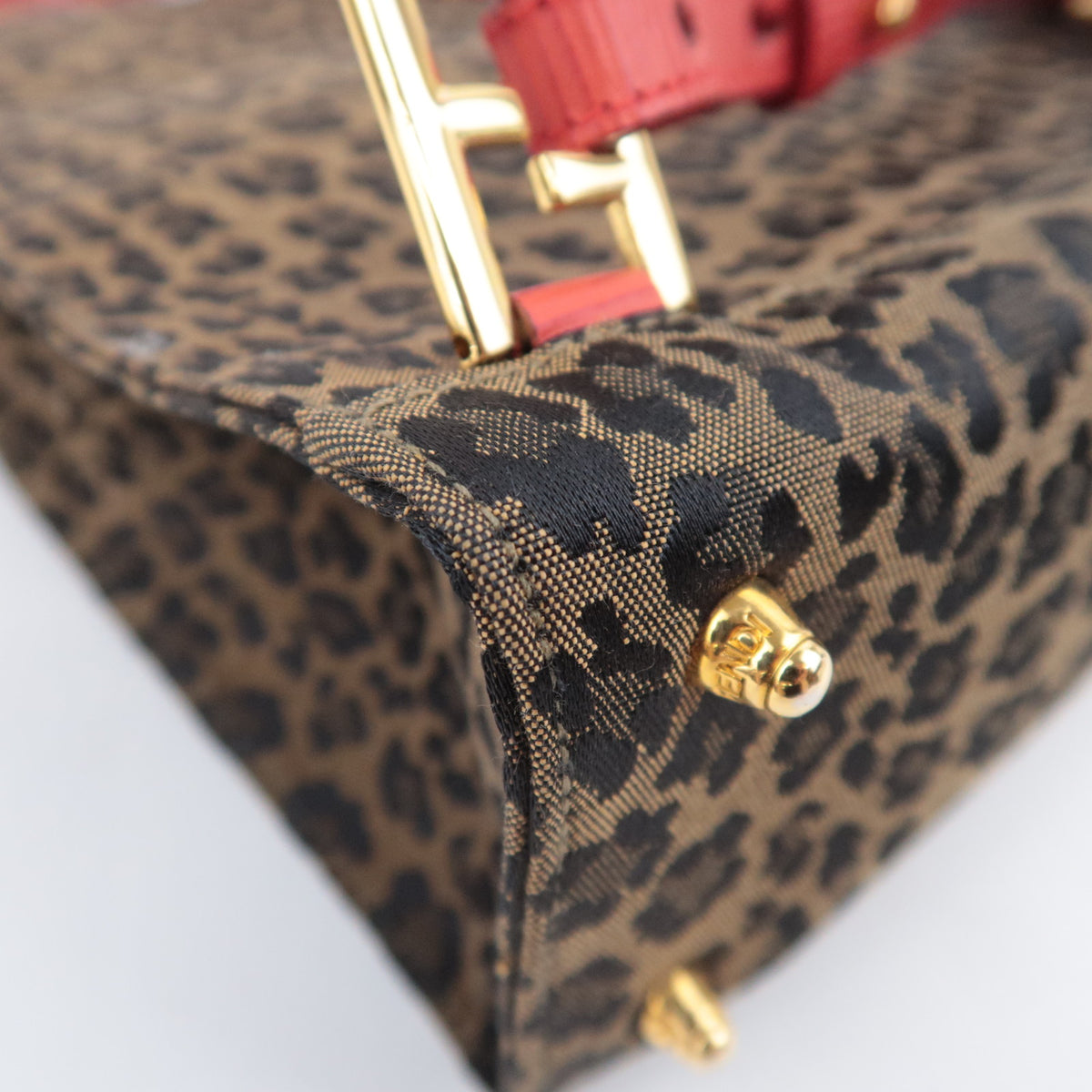 FENDI Leopard Print Canvas Leather Backpack