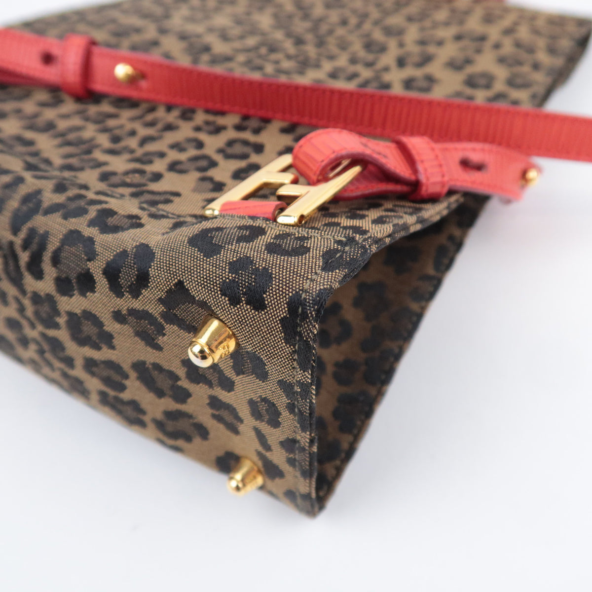 FENDI Leopard Print Canvas Leather Backpack