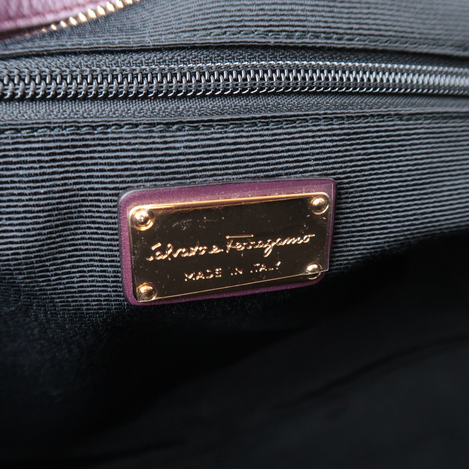 Salvatore Ferragamo Gancini Leopard Nylon Tote Bag Purple Black