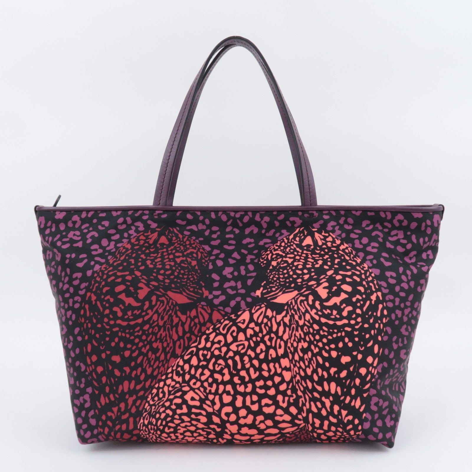 Salvatore Ferragamo Gancini Leopard Nylon Tote Bag Purple Black