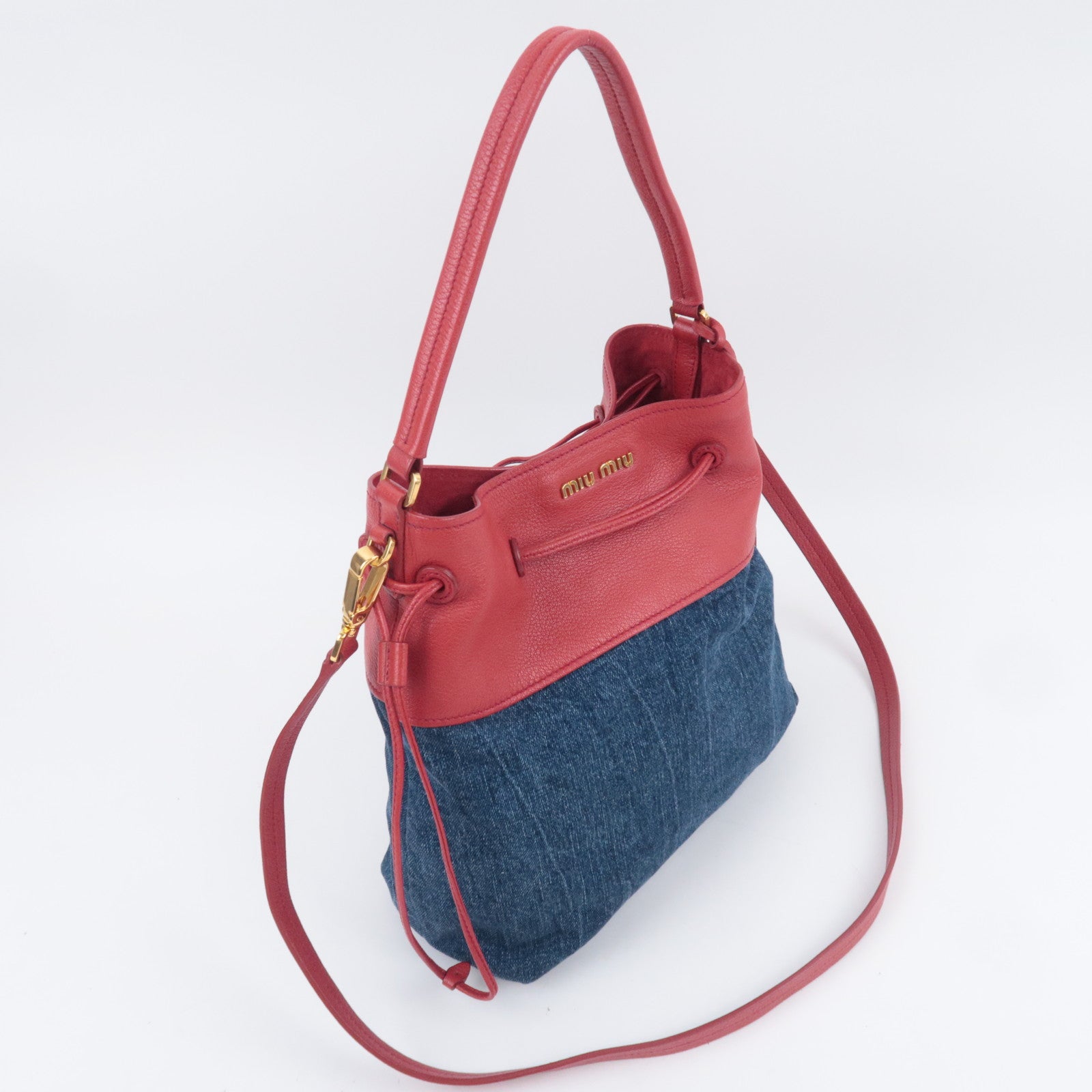 MIU MIU 2Way Denim Shoulder Bag Blue Red RN1129