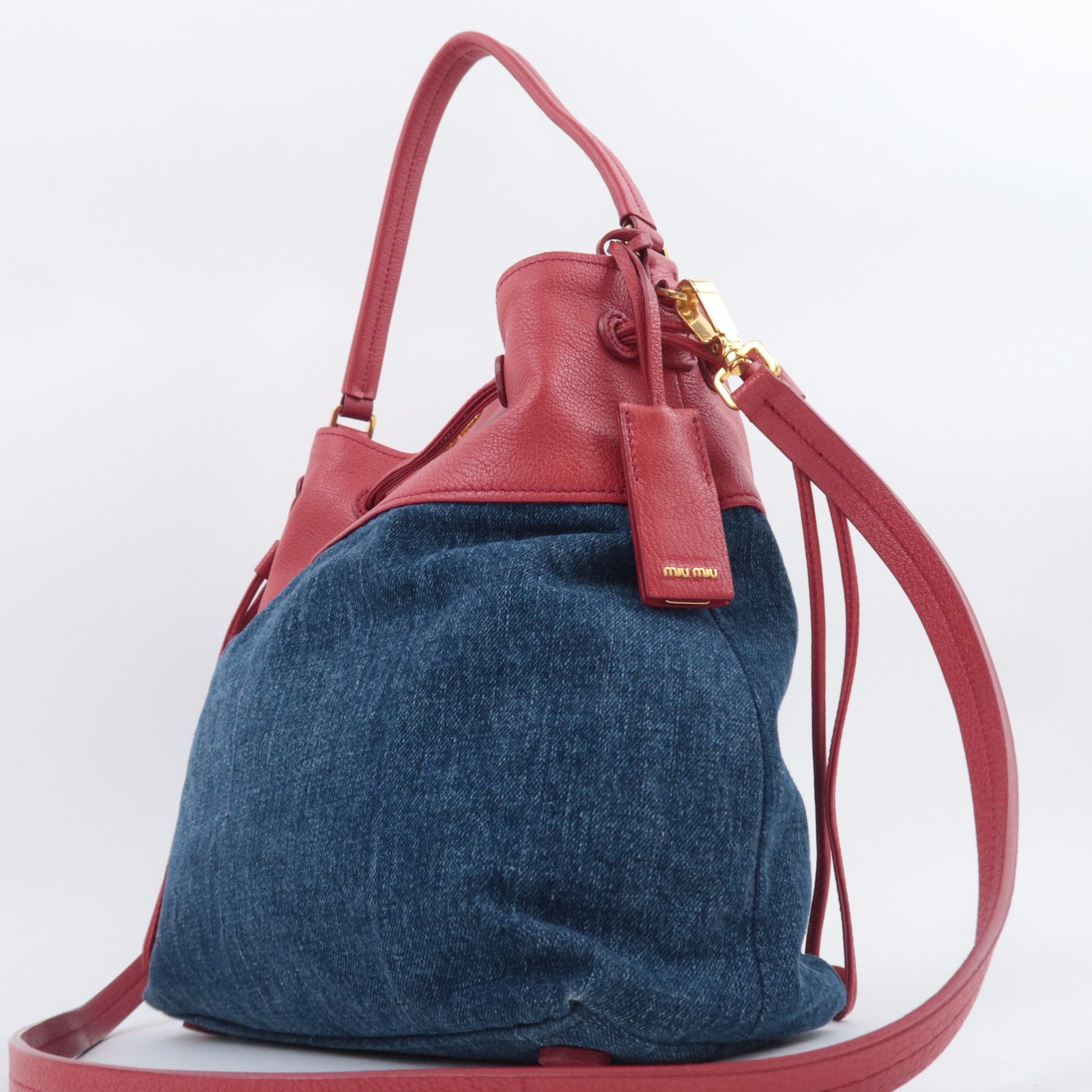MIU MIU 2Way Denim Shoulder Bag Blue Red RN1129