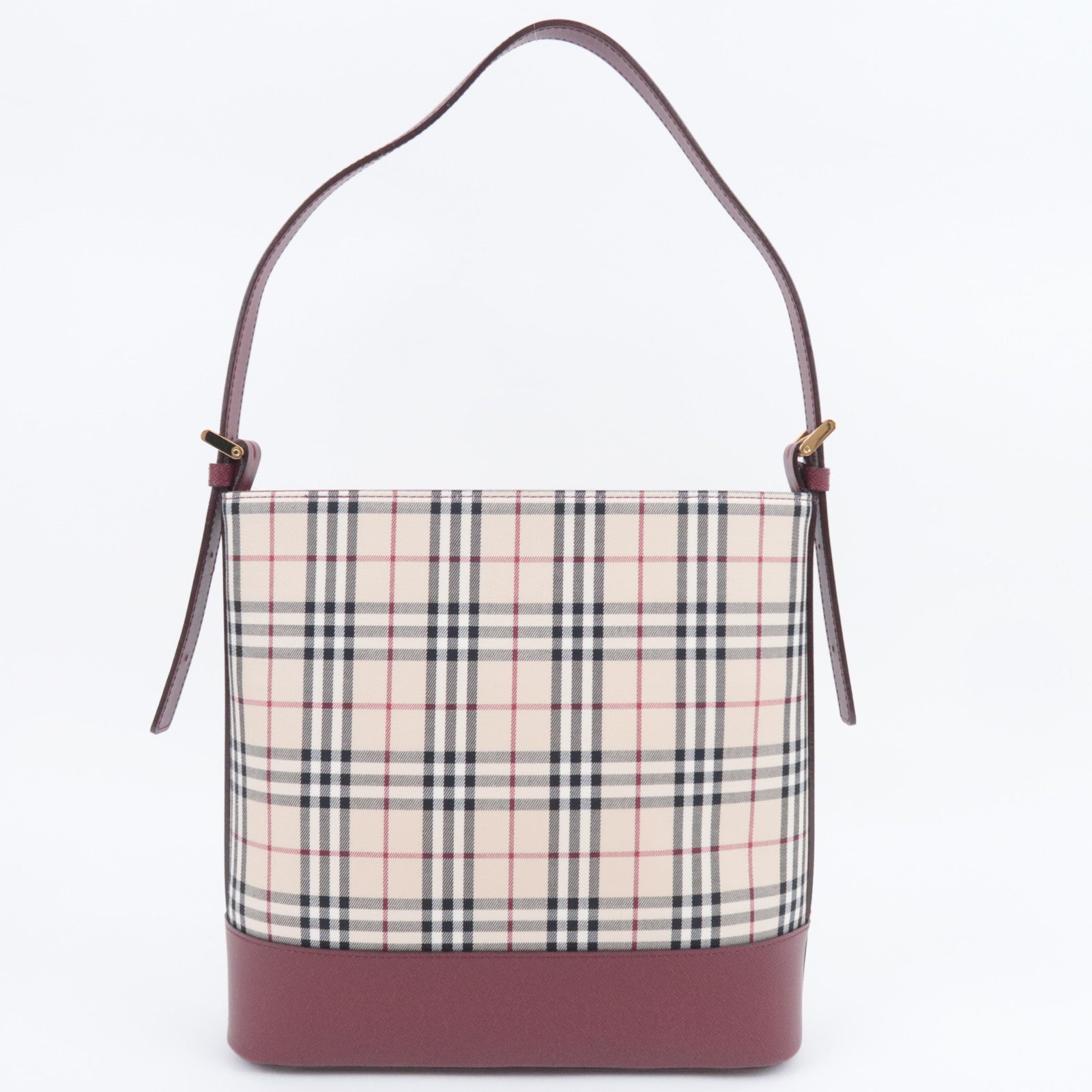 BURBERRY Nova Plaid Canvas Shoulder Bag Bordeaux