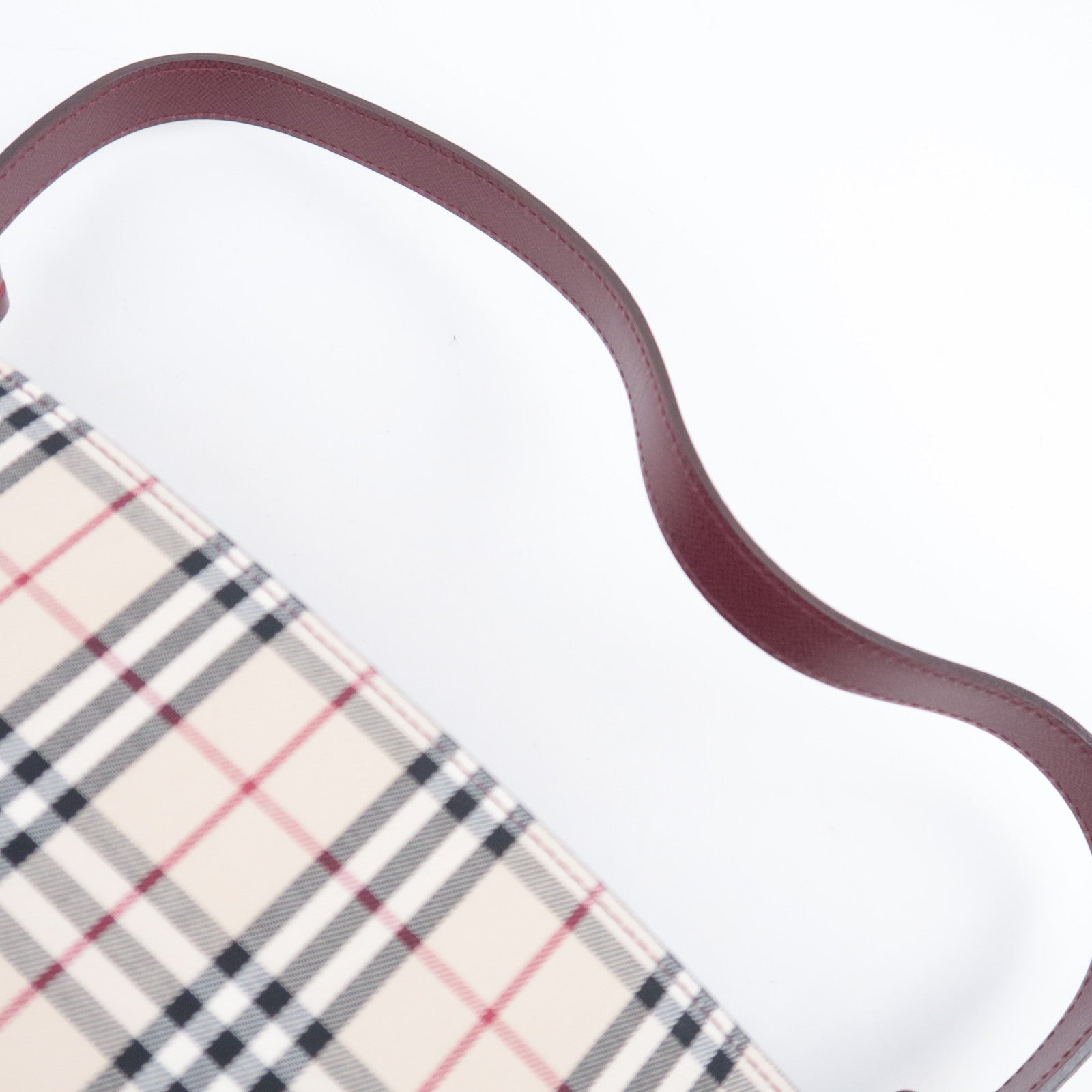 BURBERRY Nova Plaid Canvas Shoulder Bag Bordeaux