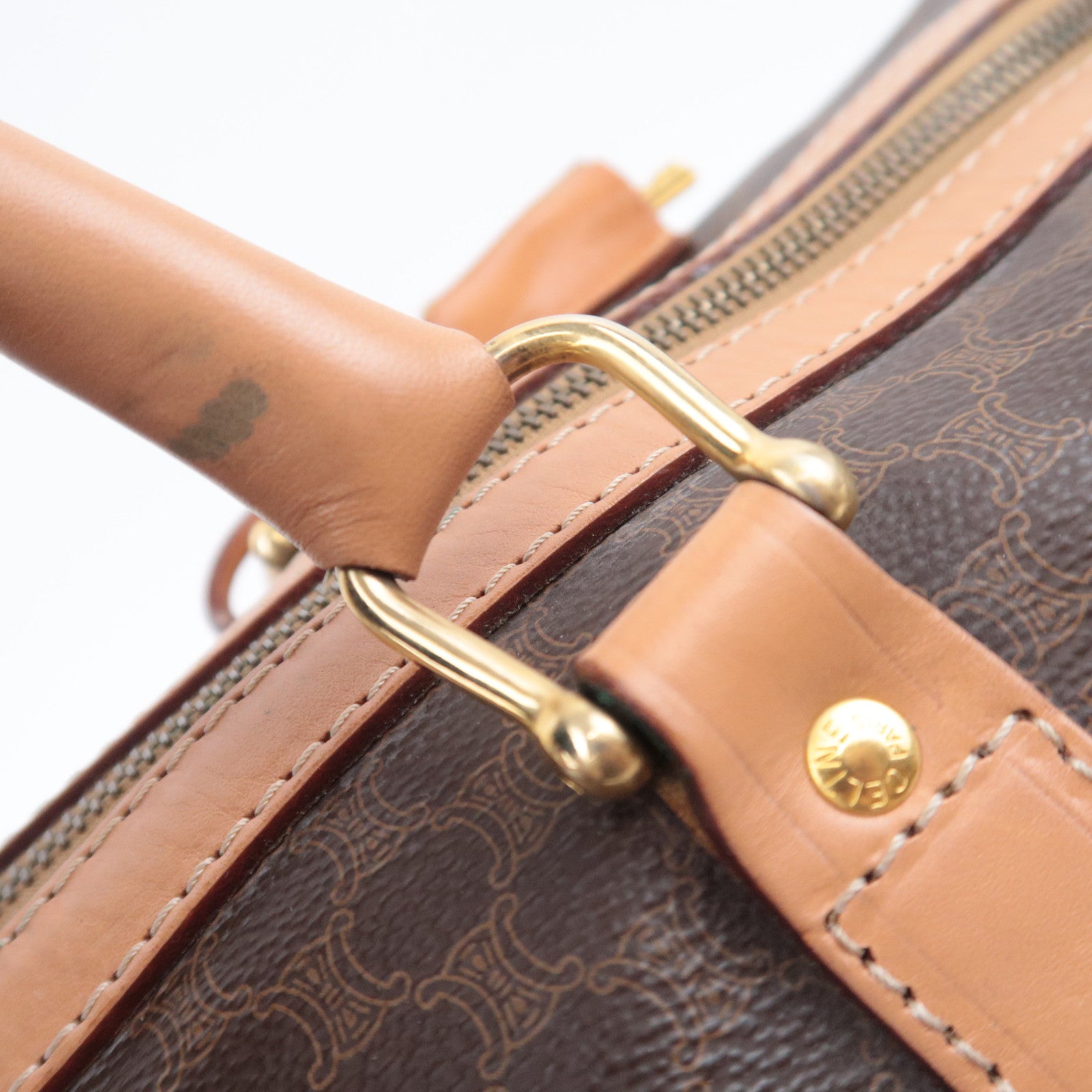 CELINE Macadam PVC Leather Boston Bag Brown
