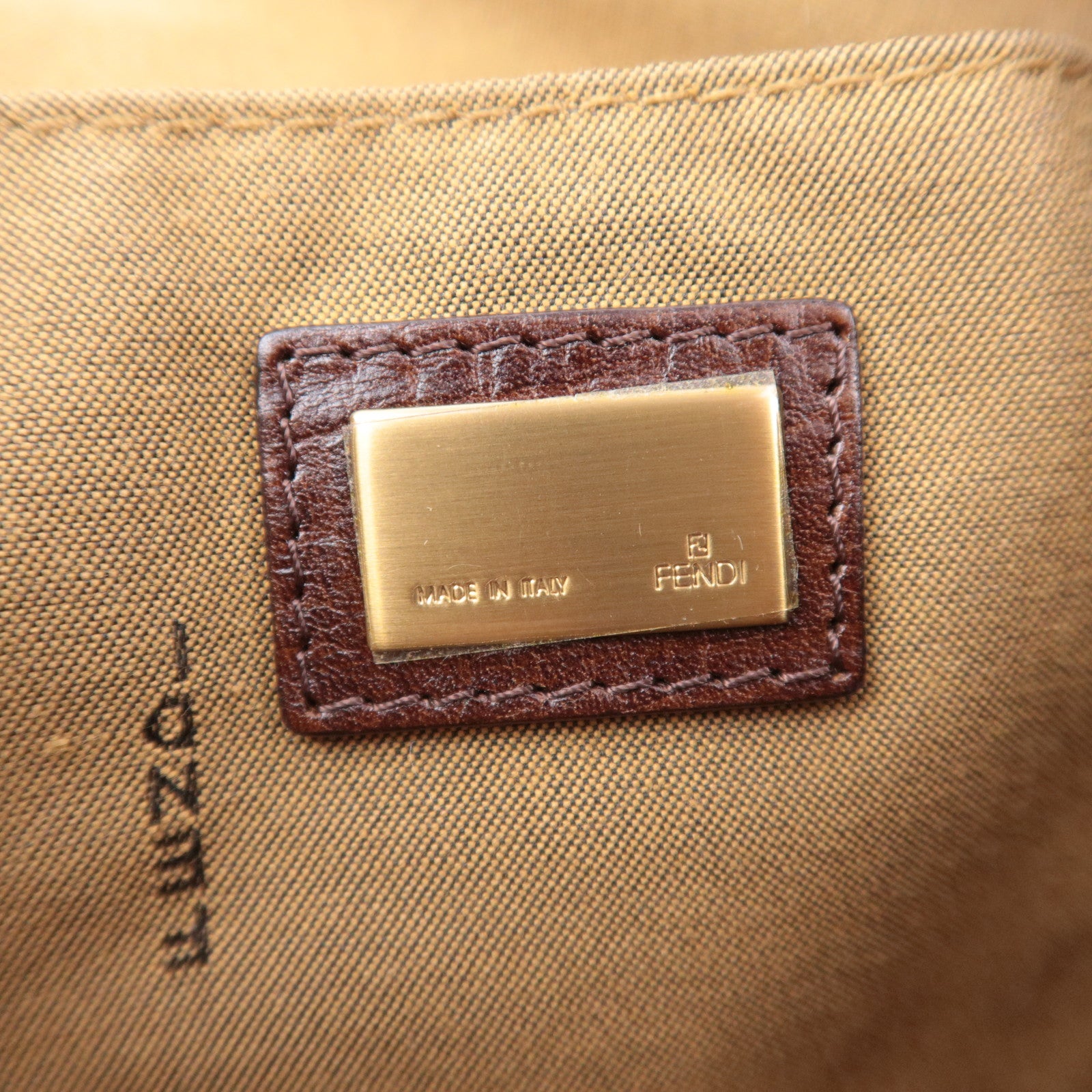 FENDI Zucchino Canvas Leather Handbag Khaki Brown 8BH138