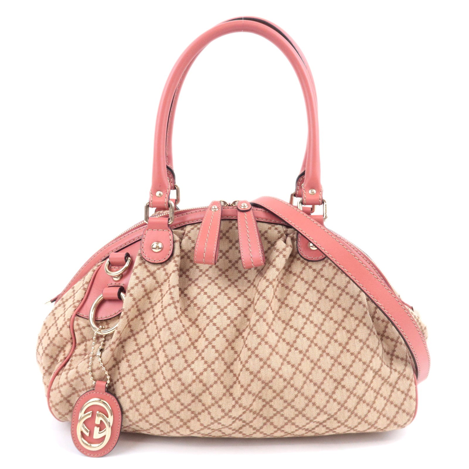 GUCCI Sukey Diamante Canvas Shoulder Bag Beige Pink 22397491614