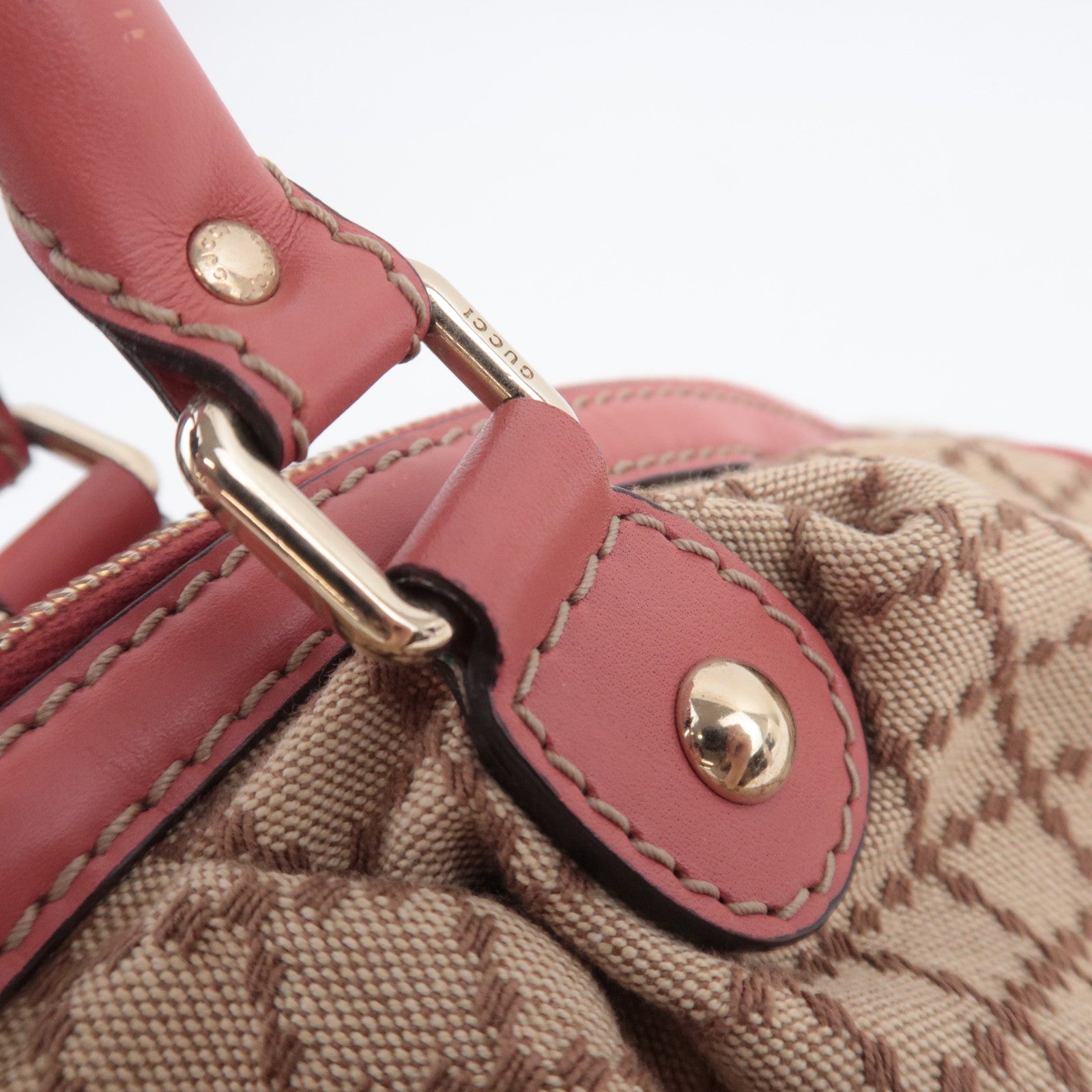 GUCCI Sukey Diamante Canvas Shoulder Bag Beige Pink 223974