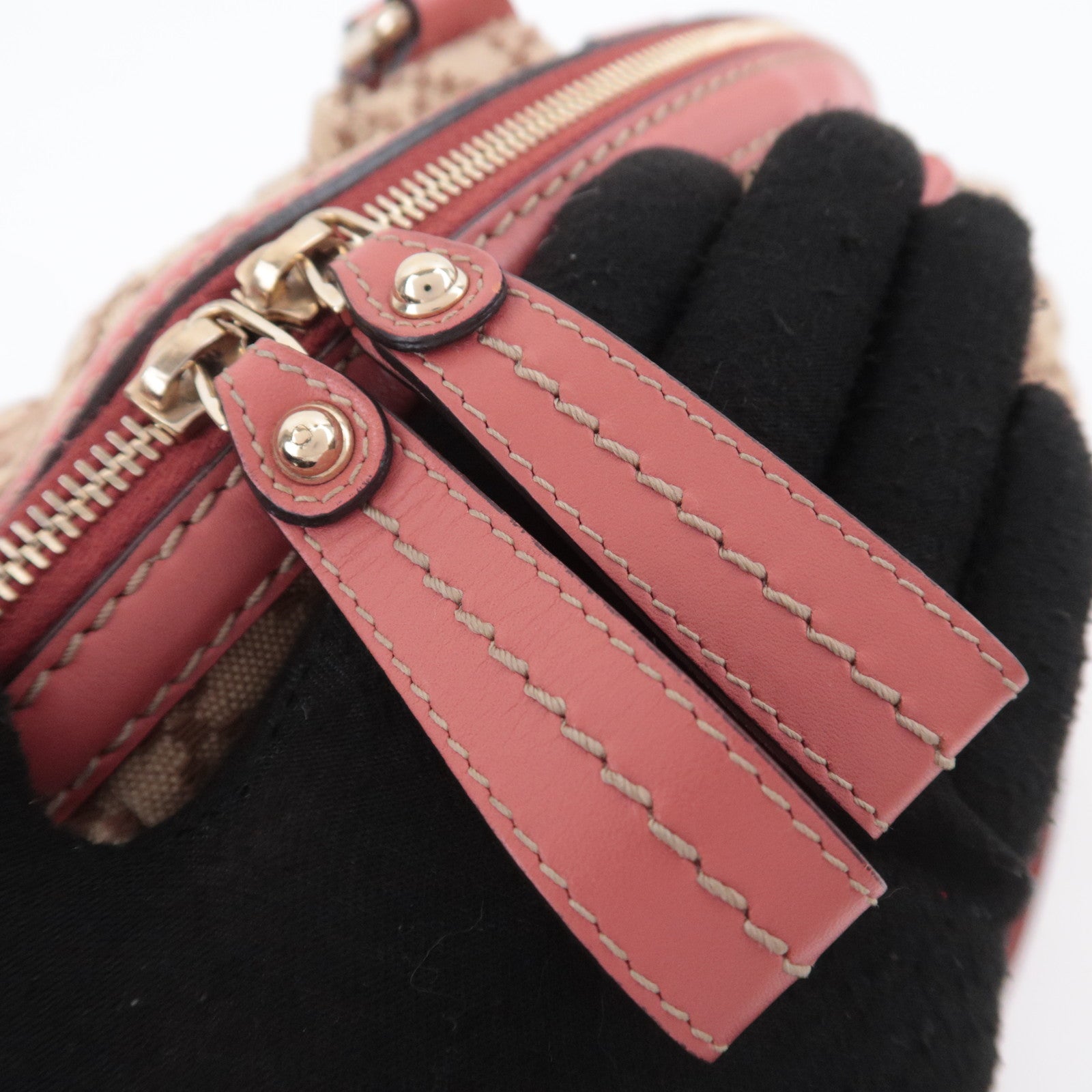 GUCCI Sukey Diamante Canvas Shoulder Bag Beige Pink 223974