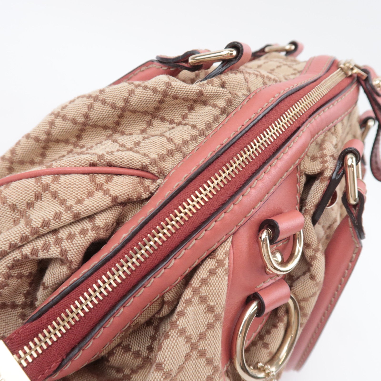 GUCCI Sukey Diamante Canvas Shoulder Bag Beige Pink 223974