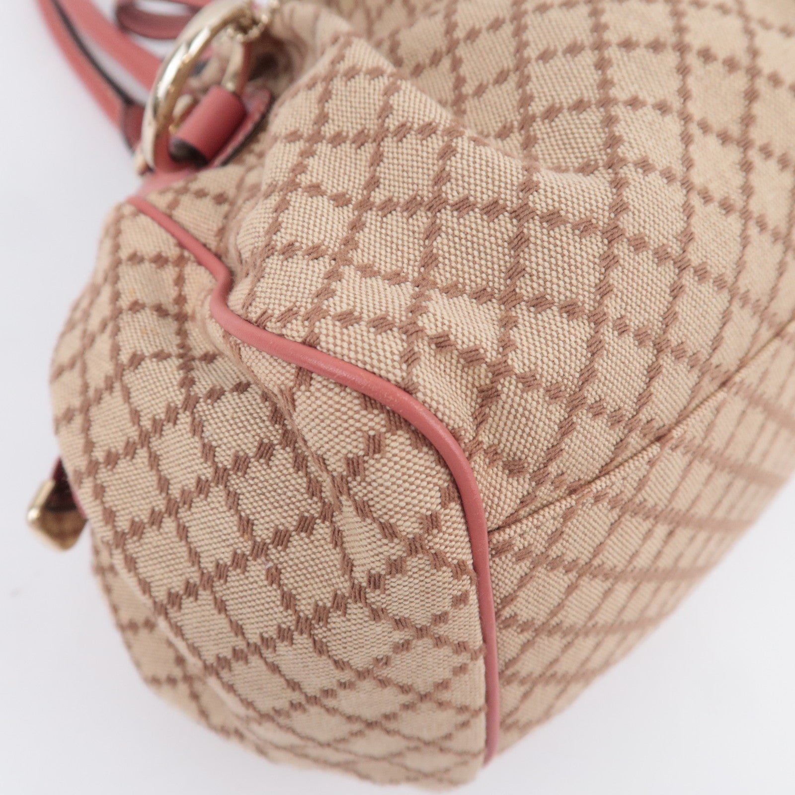 GUCCI Sukey Diamante Canvas Shoulder Bag Beige Pink 223974
