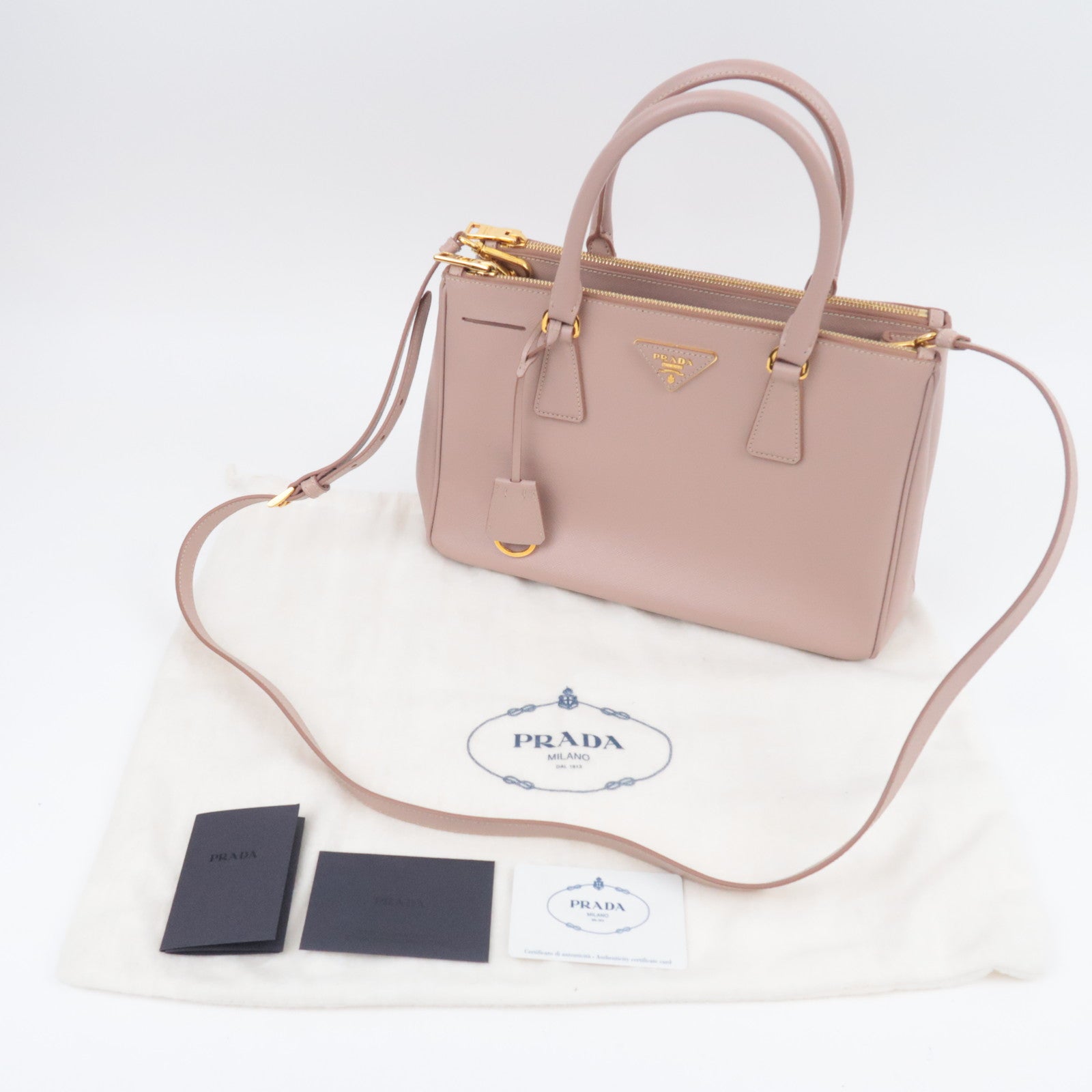 PRADA Galleria Saffiano 2Way Leather Handbag Pink Beige BN1801
