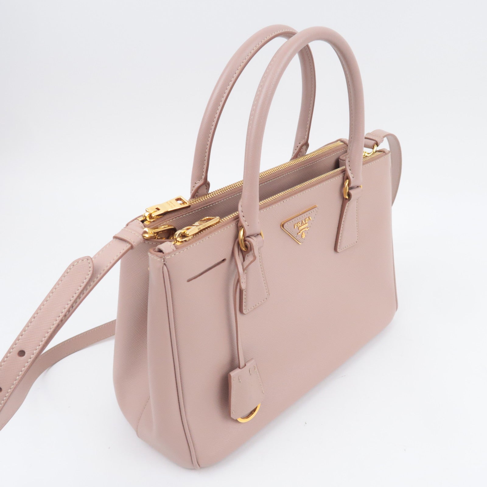 PRADA Galleria Saffiano 2Way Leather Handbag Pink Beige BN1801