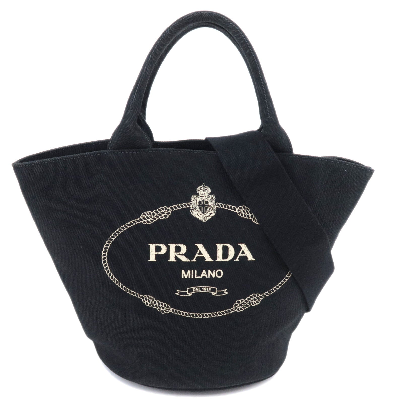 PRADA Canapa Bucket Canvas Tote Bag Black91638