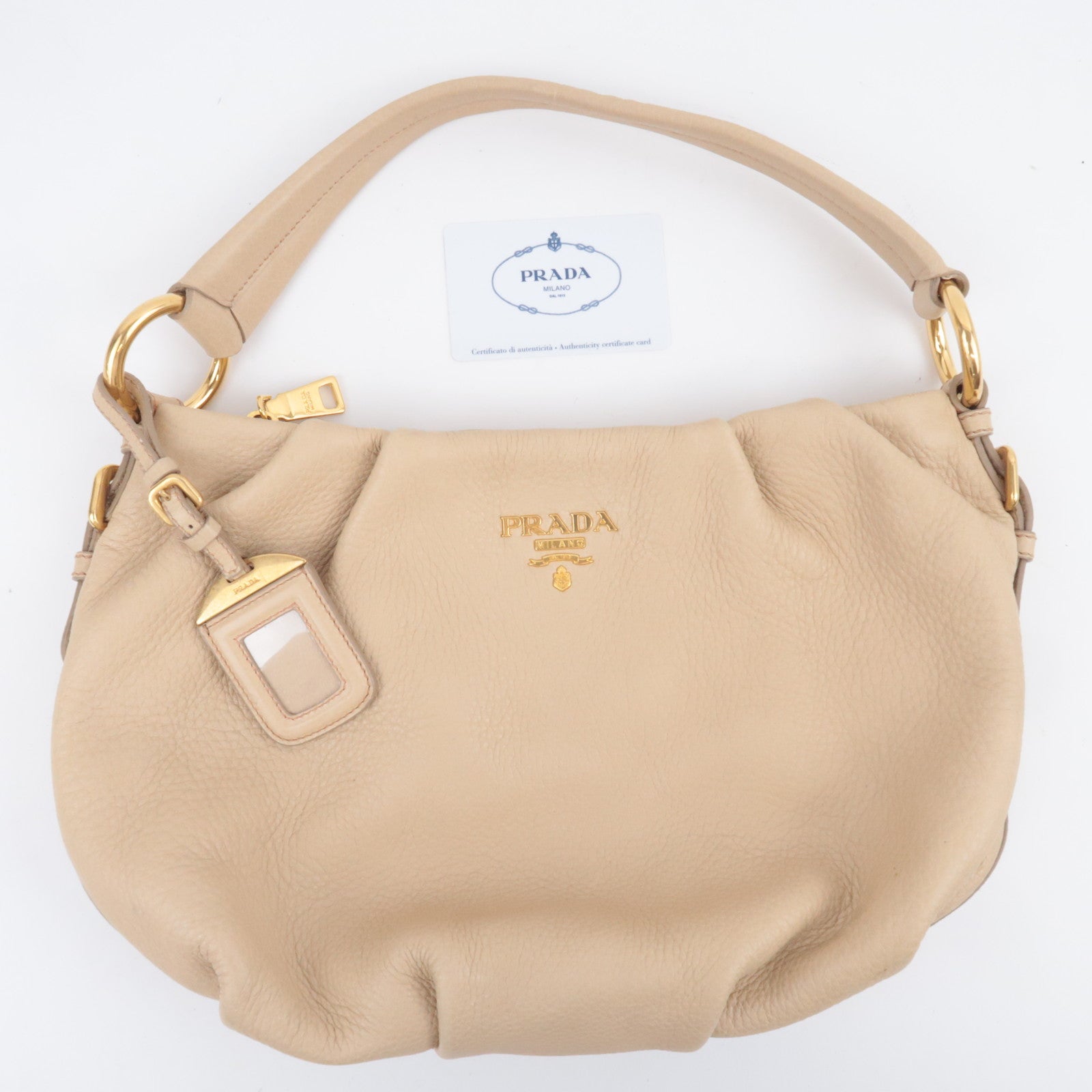 PRADA Leather Shoulder Bag Beige BR4070