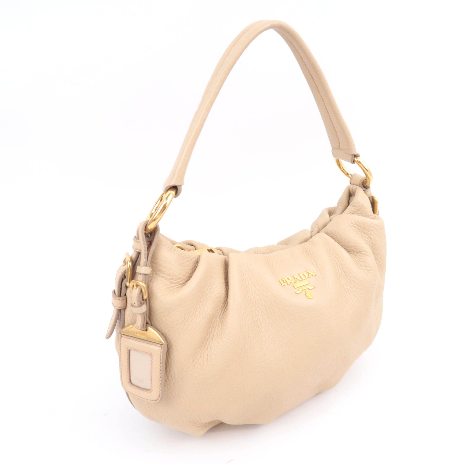 PRADA Leather Shoulder Bag Beige BR4070