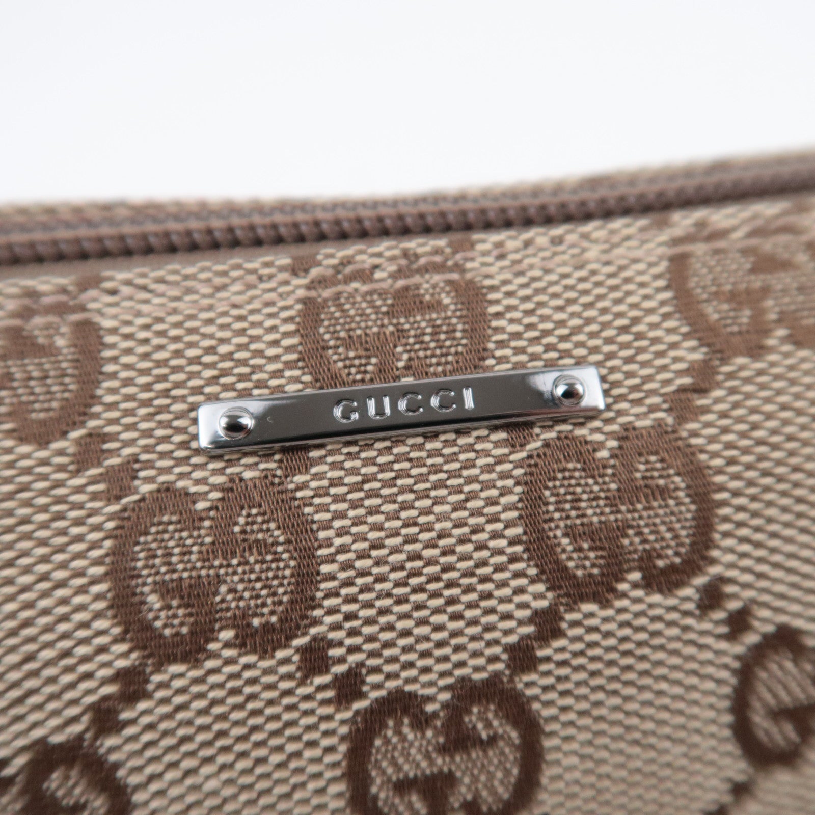 GUCCI Boat Bag GG Canvas Handbag Brown 07198