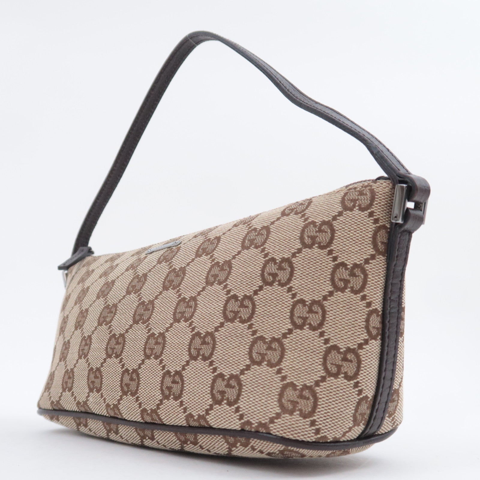 GUCCI Boat Bag GG Canvas Handbag Brown 07198