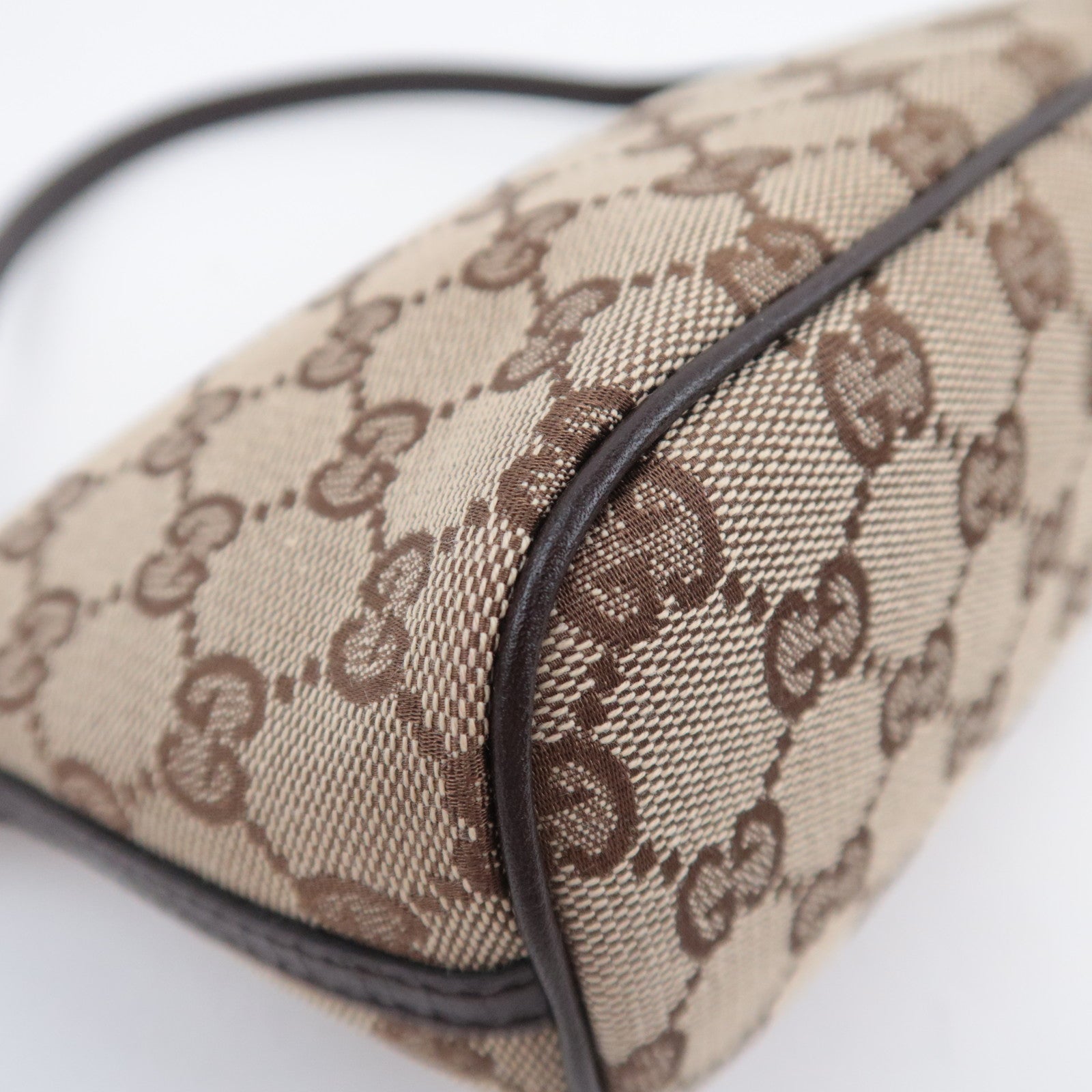 GUCCI Boat Bag GG Canvas Handbag Brown 07198