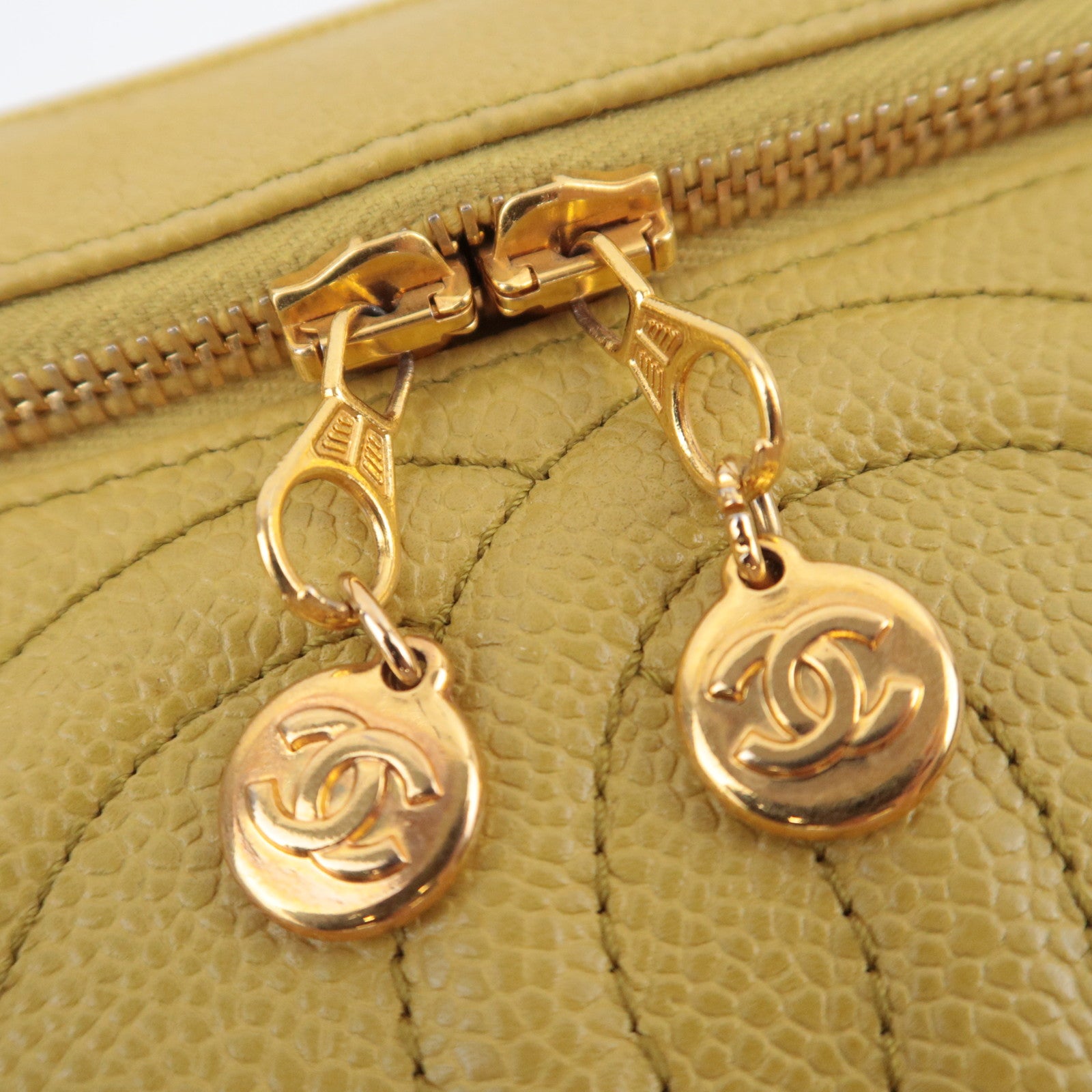 CHANEL Coco Mark Vanity Bag Caviarskin Lime Green Gold HDW