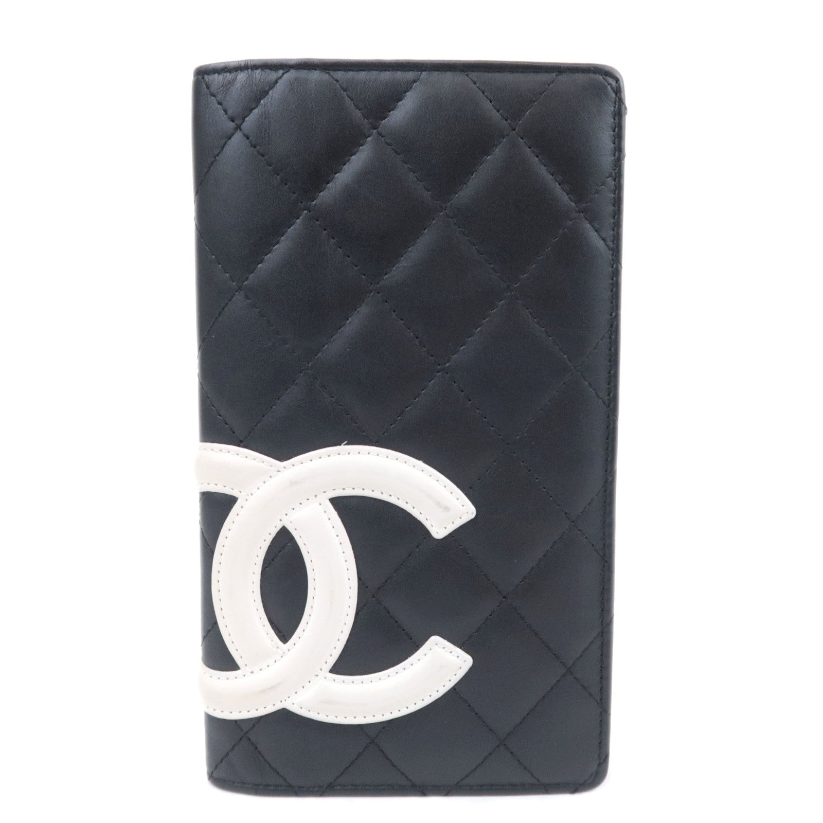 CHANEL Cambon Line Long Wallet Lambskin Black White91663