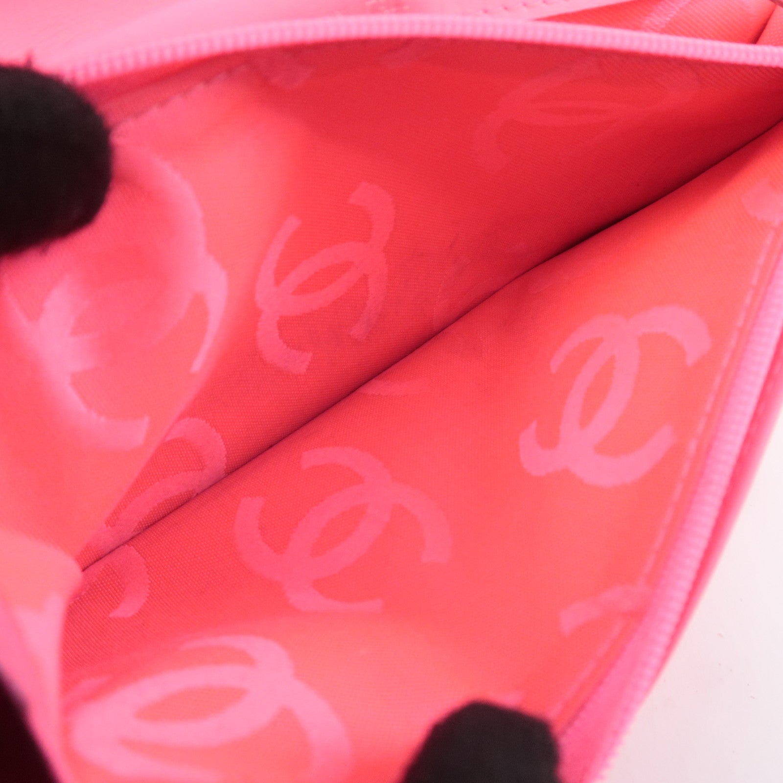 CHANEL Cambon Line Long Wallet Lambskin Black White