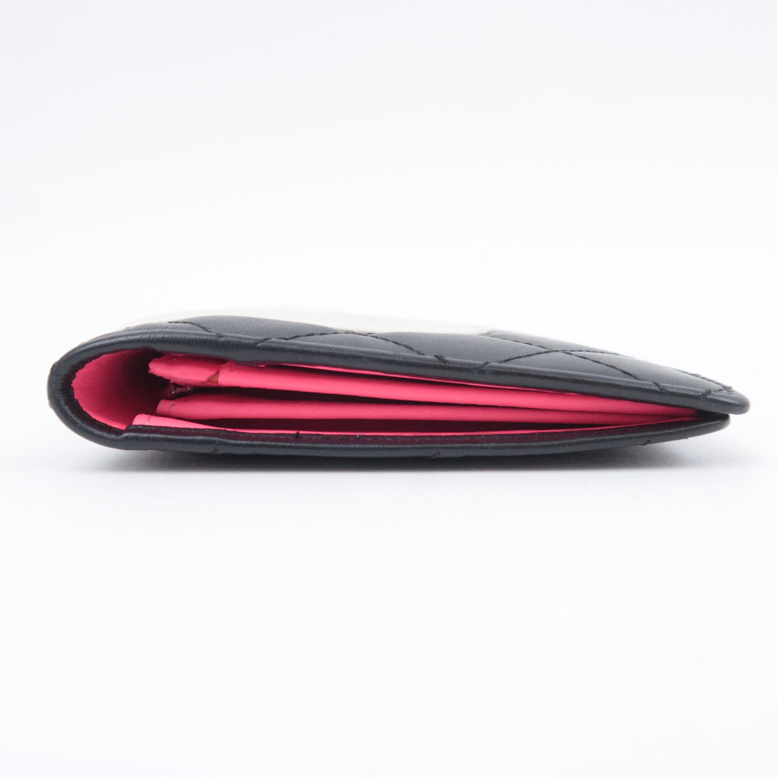 CHANEL Cambon Line Long Wallet Lambskin Black White