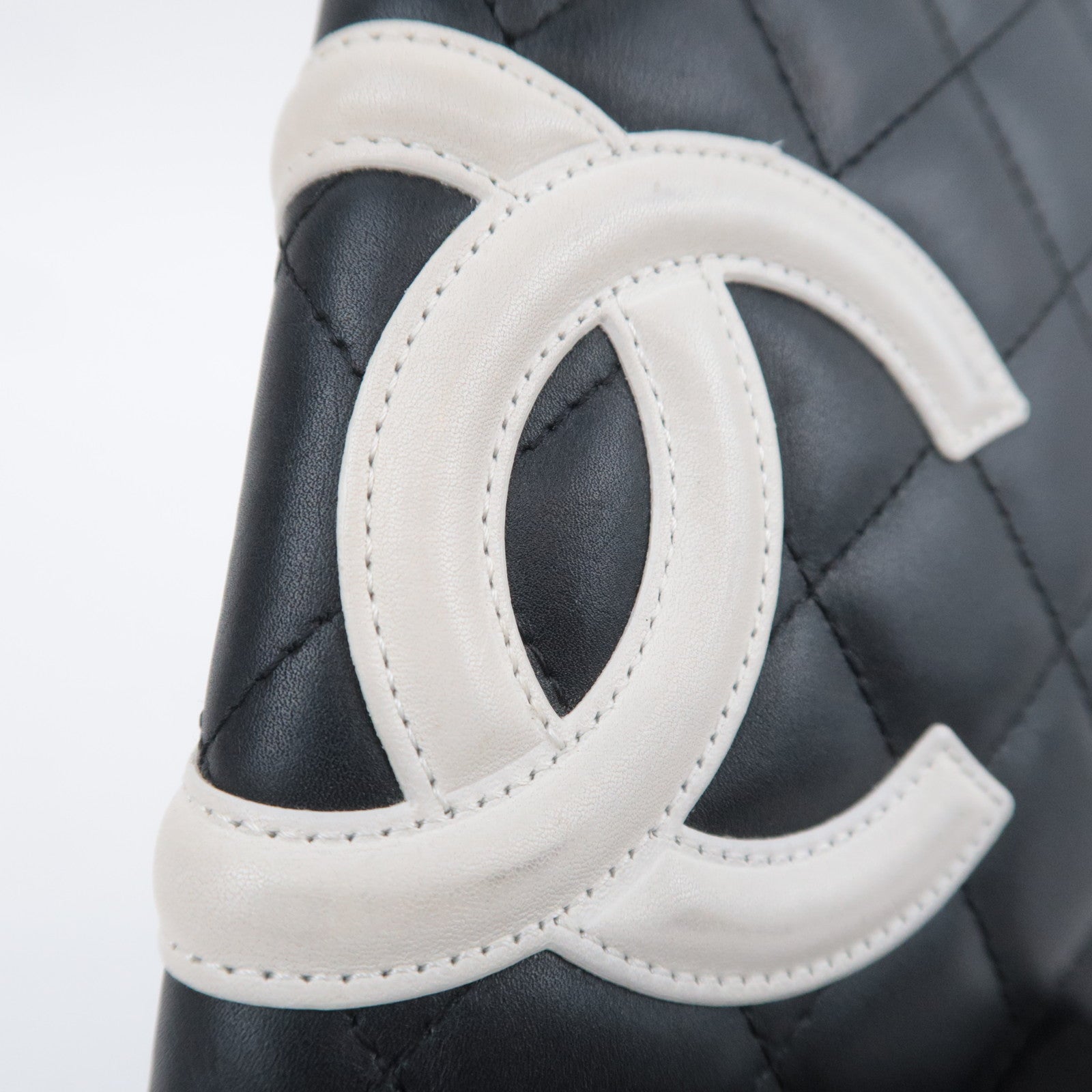 CHANEL Cambon Line Long Wallet Lambskin Black White