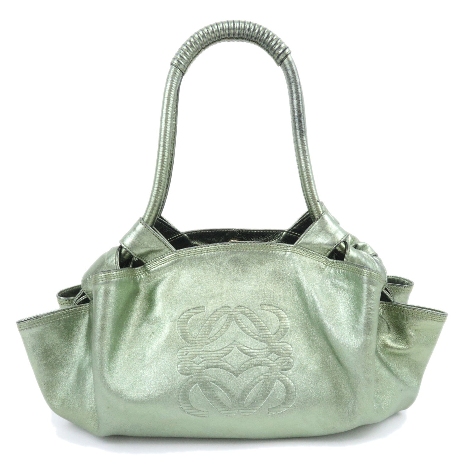 LOEWE Nappa Aire Leather Shoulder Bag Metallic Green91677