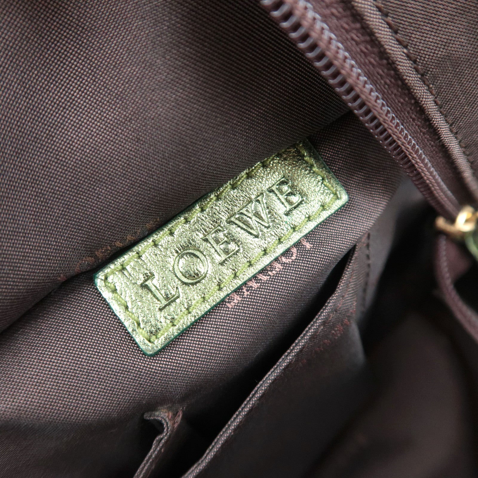 LOEWE Nappa Aire Leather Shoulder Bag Metallic Green