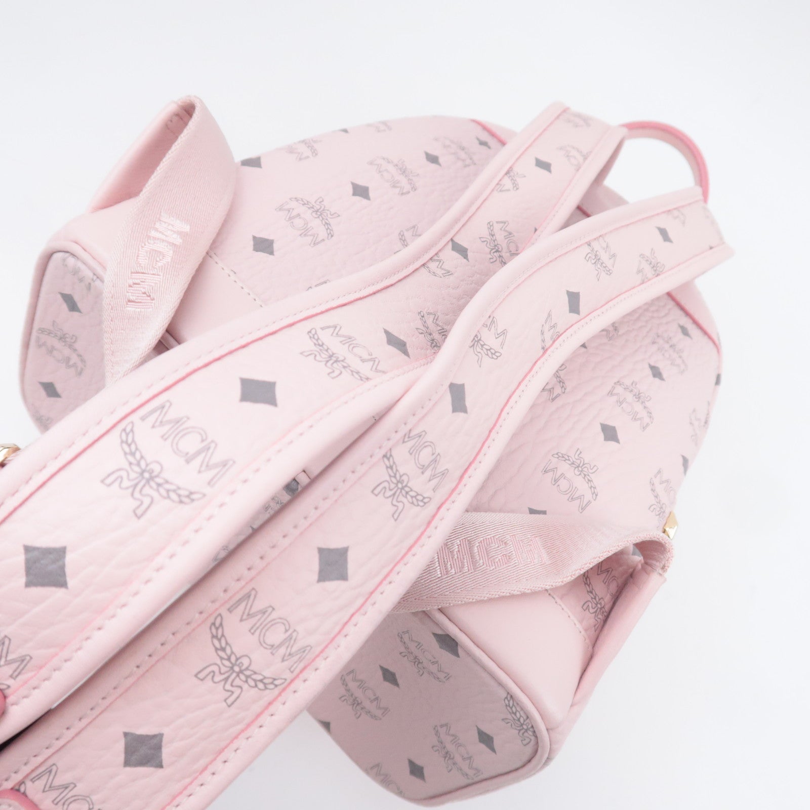 MCM Visetos Studs Leather Backpack Pink