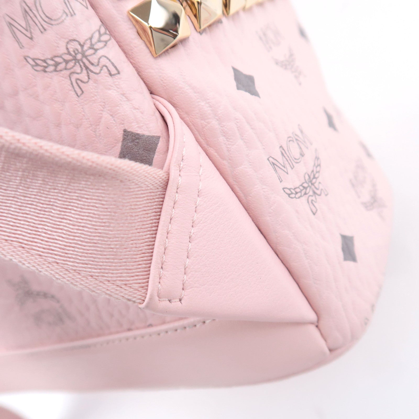 MCM Visetos Studs Leather Backpack Pink