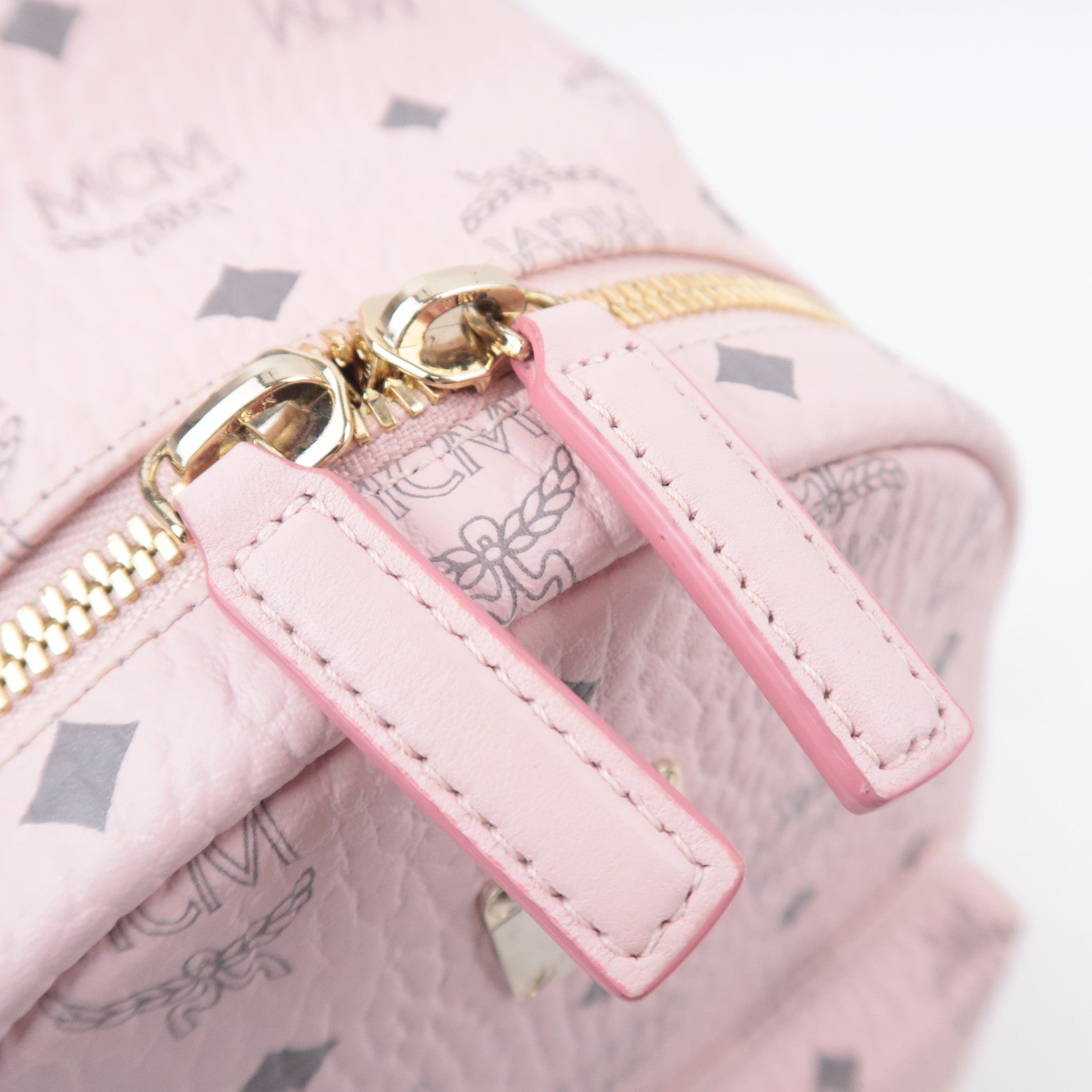 MCM Visetos Studs Leather Backpack Pink