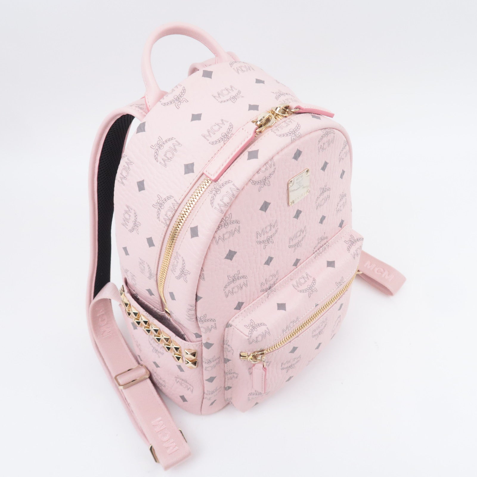 MCM Visetos Studs Leather Backpack Pink