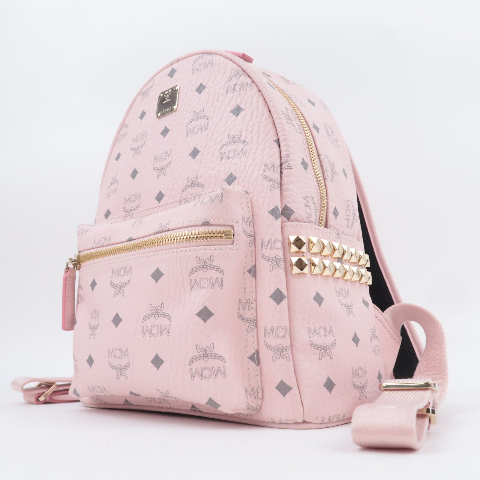 MCM Visetos Studs Leather Backpack Pink