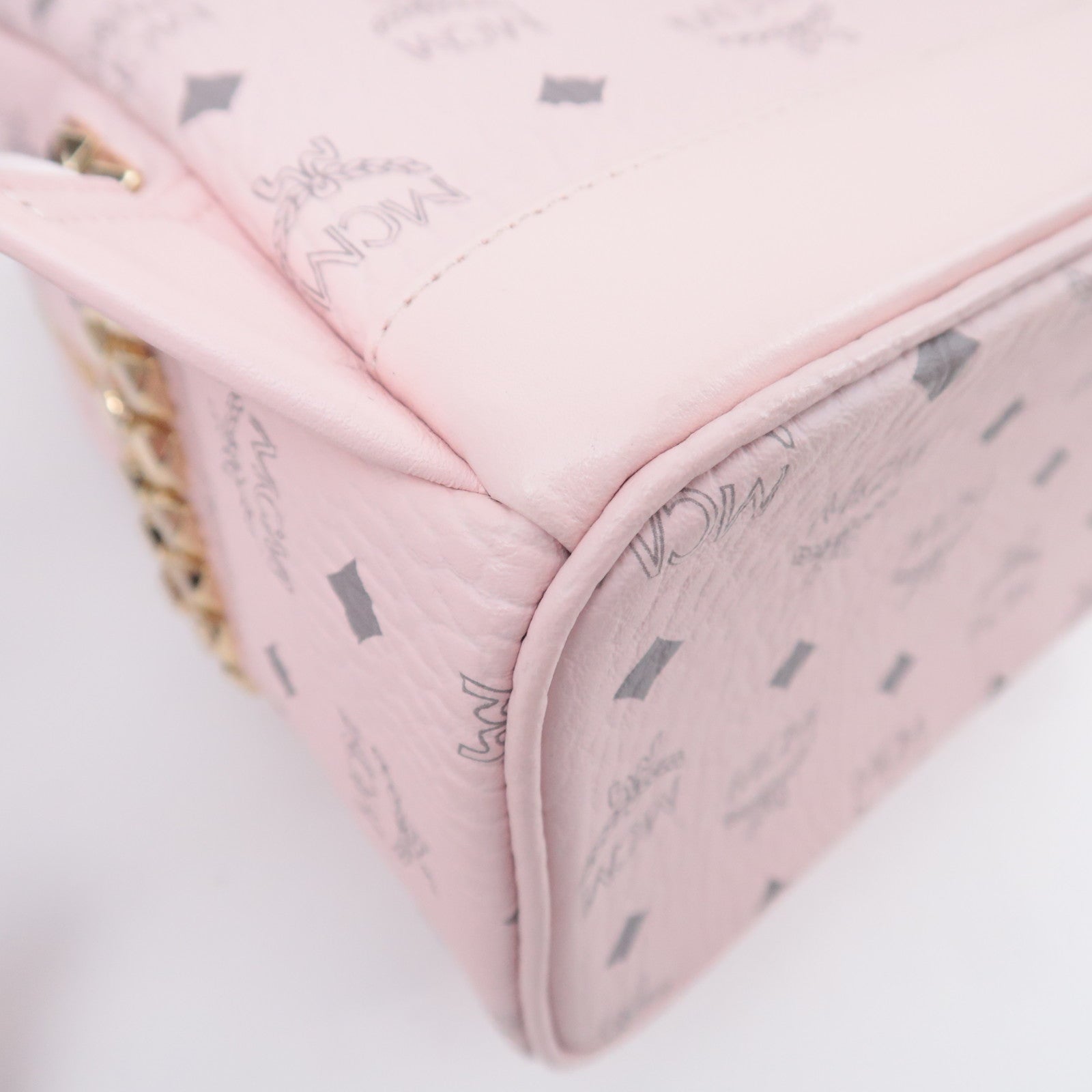 MCM Visetos Studs Leather Backpack Pink