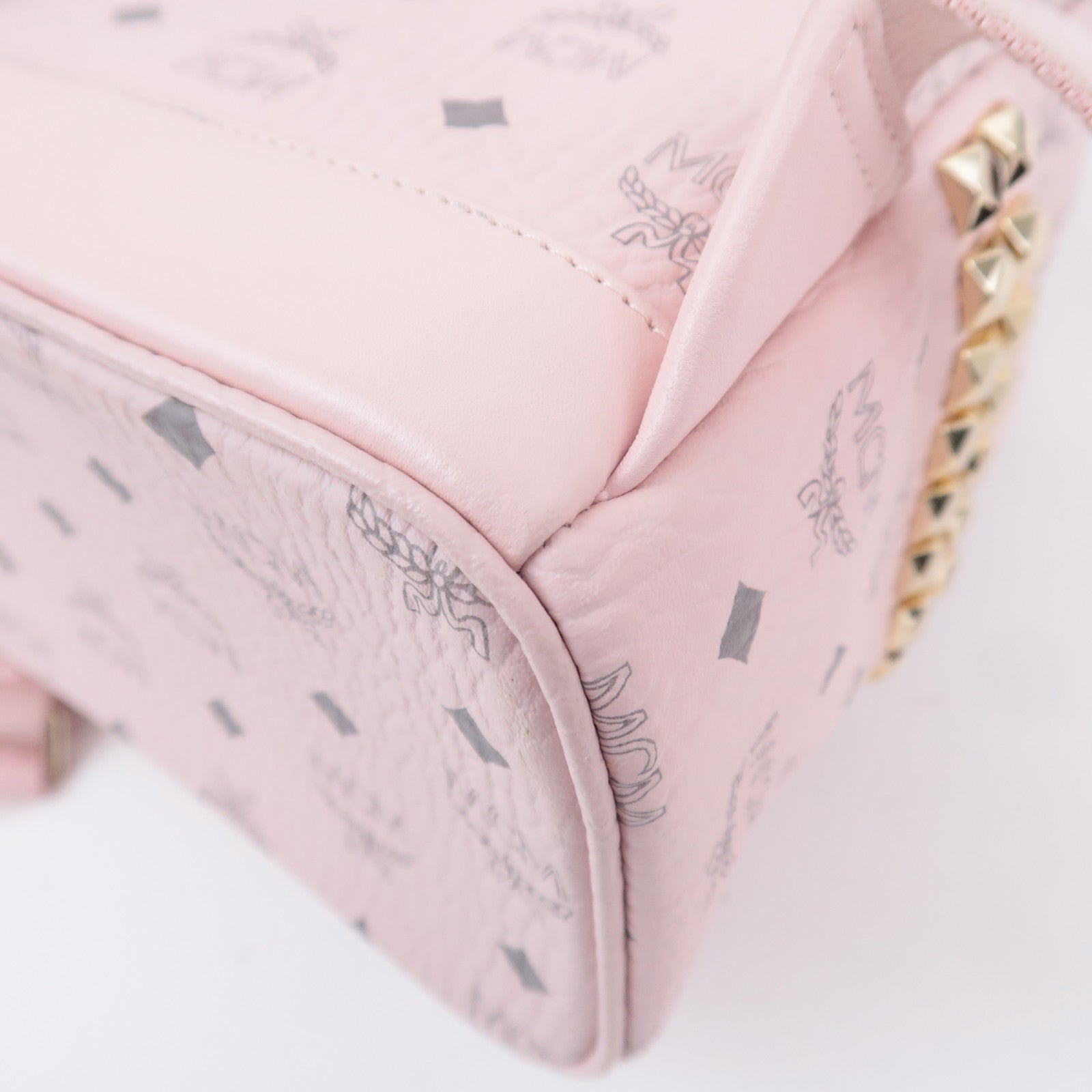 MCM Visetos Studs Leather Backpack Pink