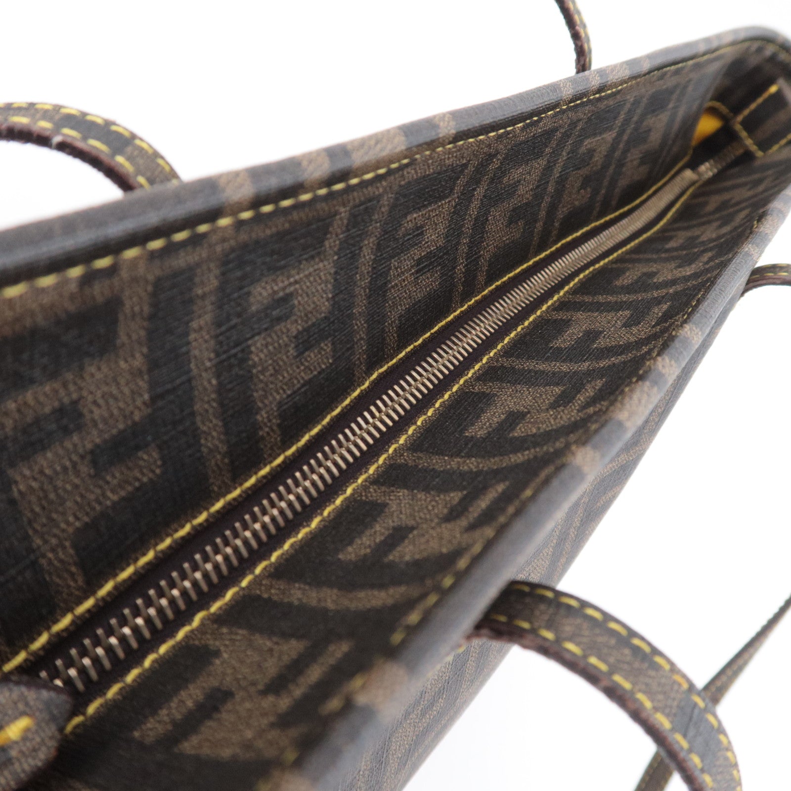 FENDI Zucca PVC Tote Bag Brown Black Yellow 8BH198