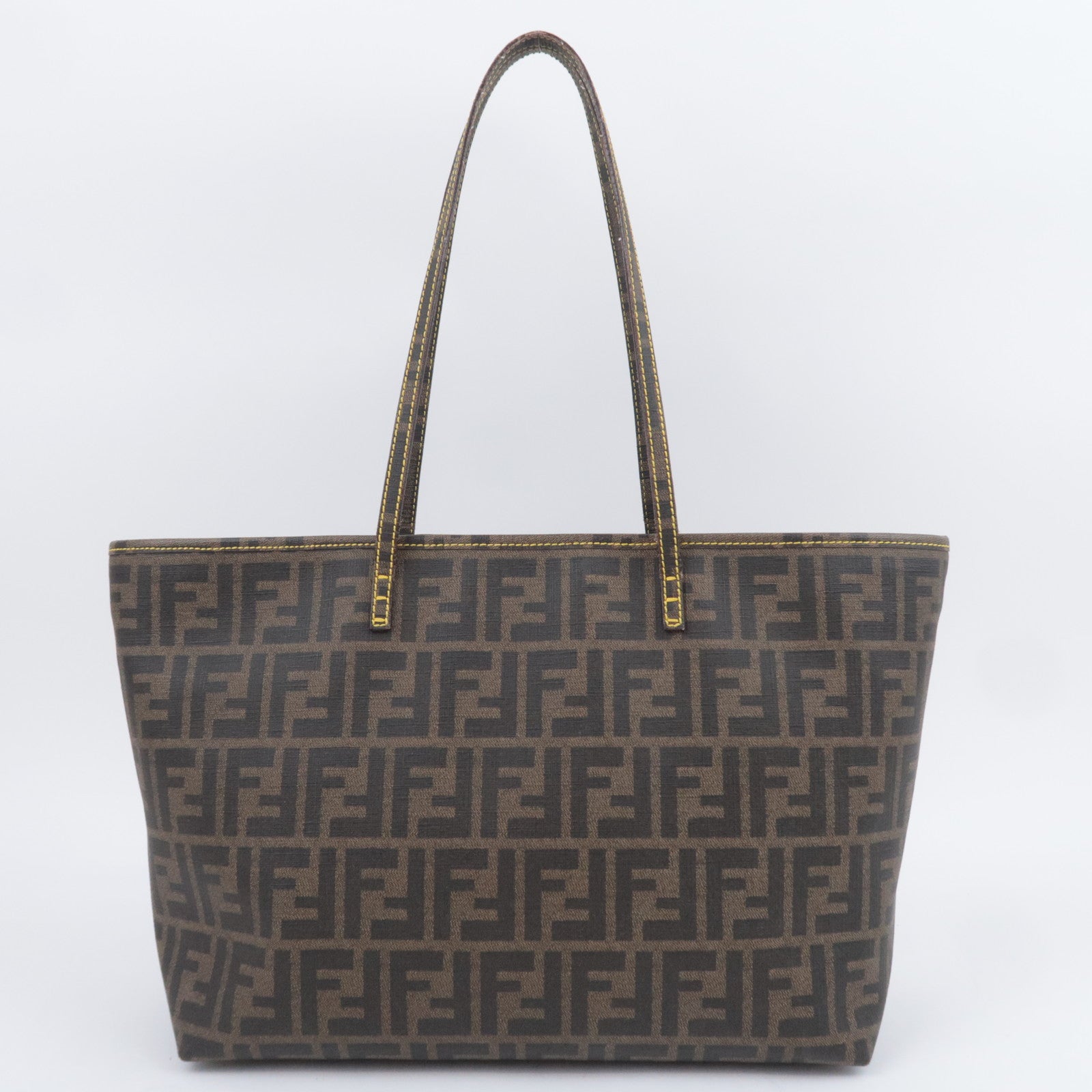 FENDI Zucca PVC Tote Bag Brown Black Yellow 8BH198