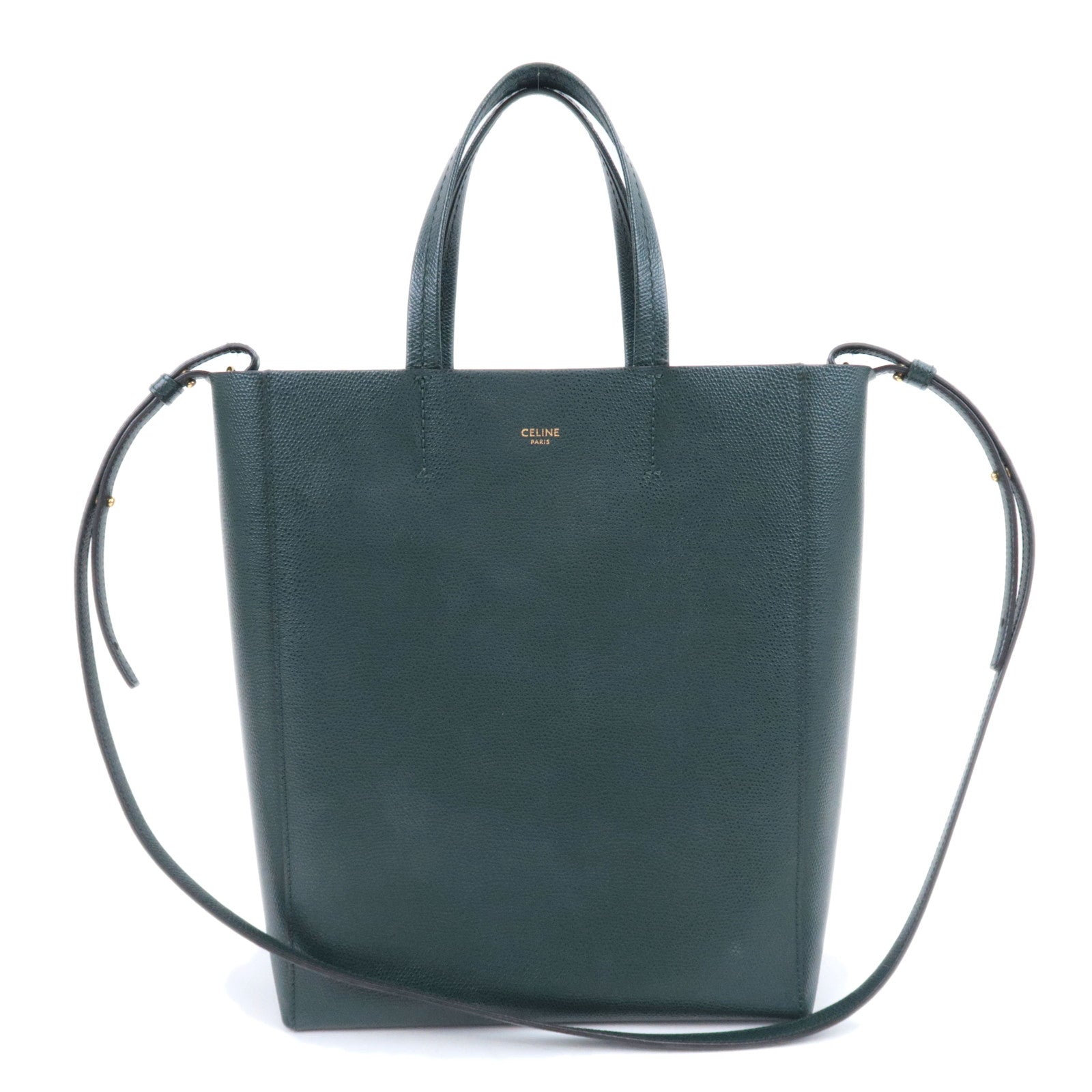 CELINE Vertical Cabas Small 2Way Leather Tote Bag Green 18981391690