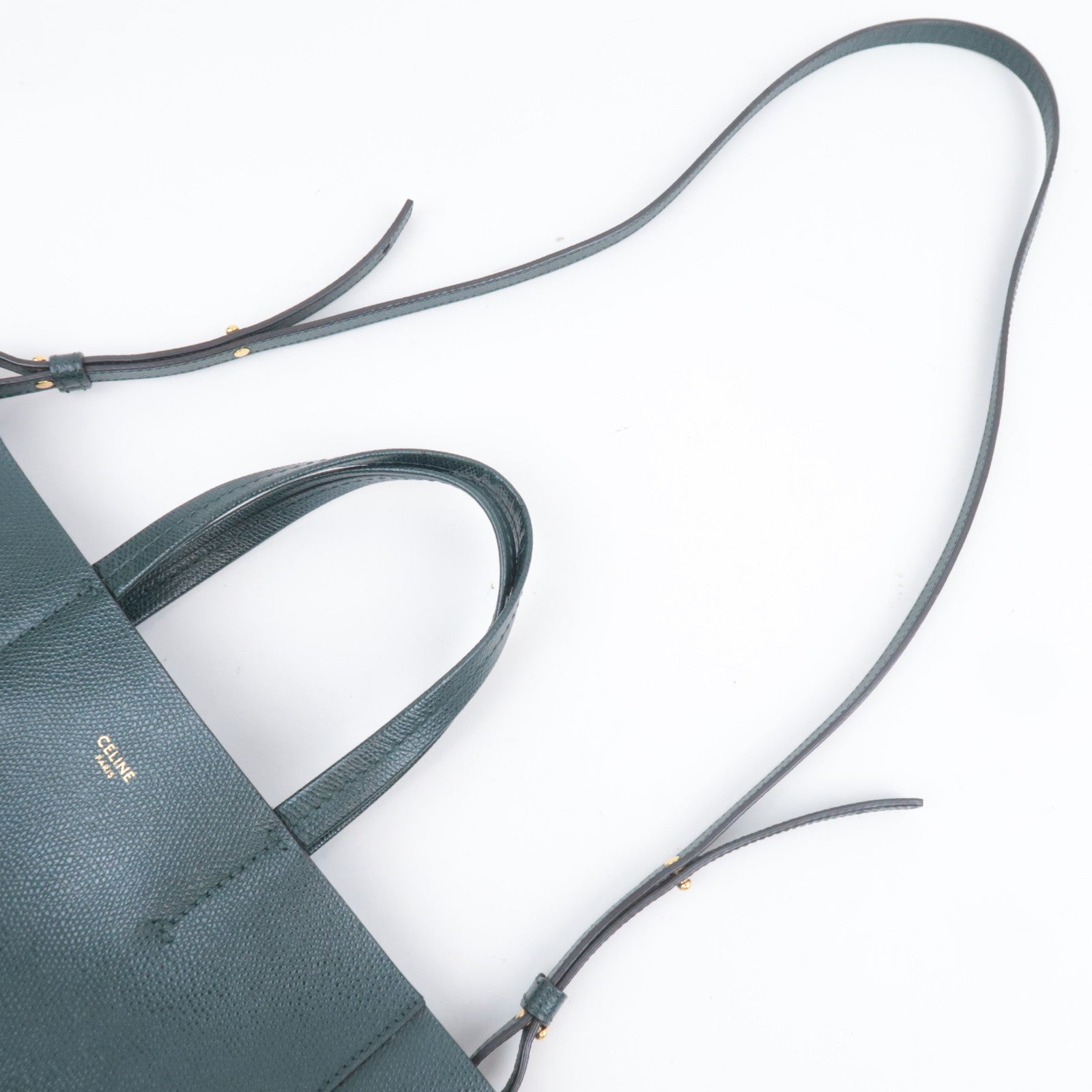 CELINE Vertical Cabas Small 2Way Leather Tote Bag Green 189813