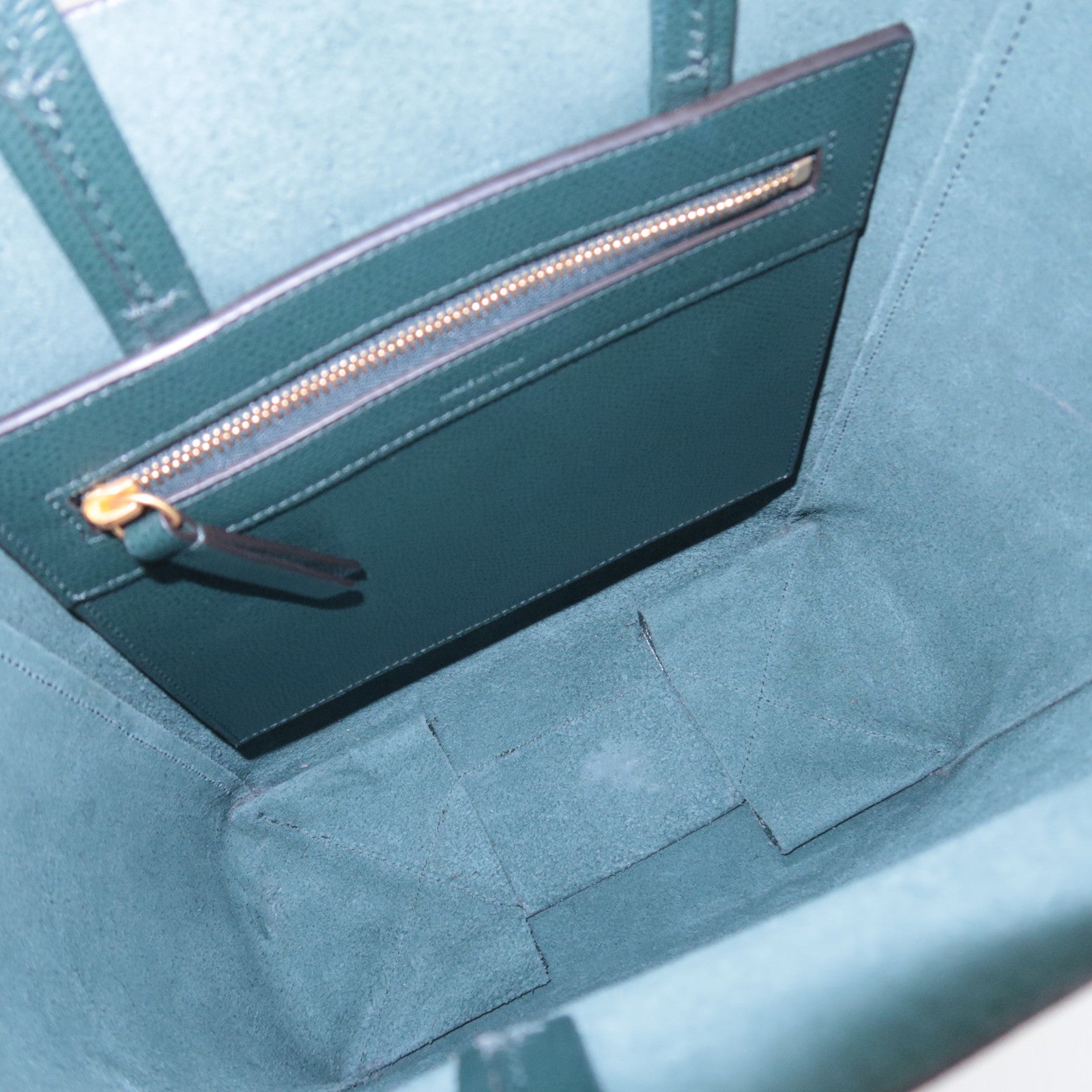 CELINE Vertical Cabas Small 2Way Leather Tote Bag Green 189813